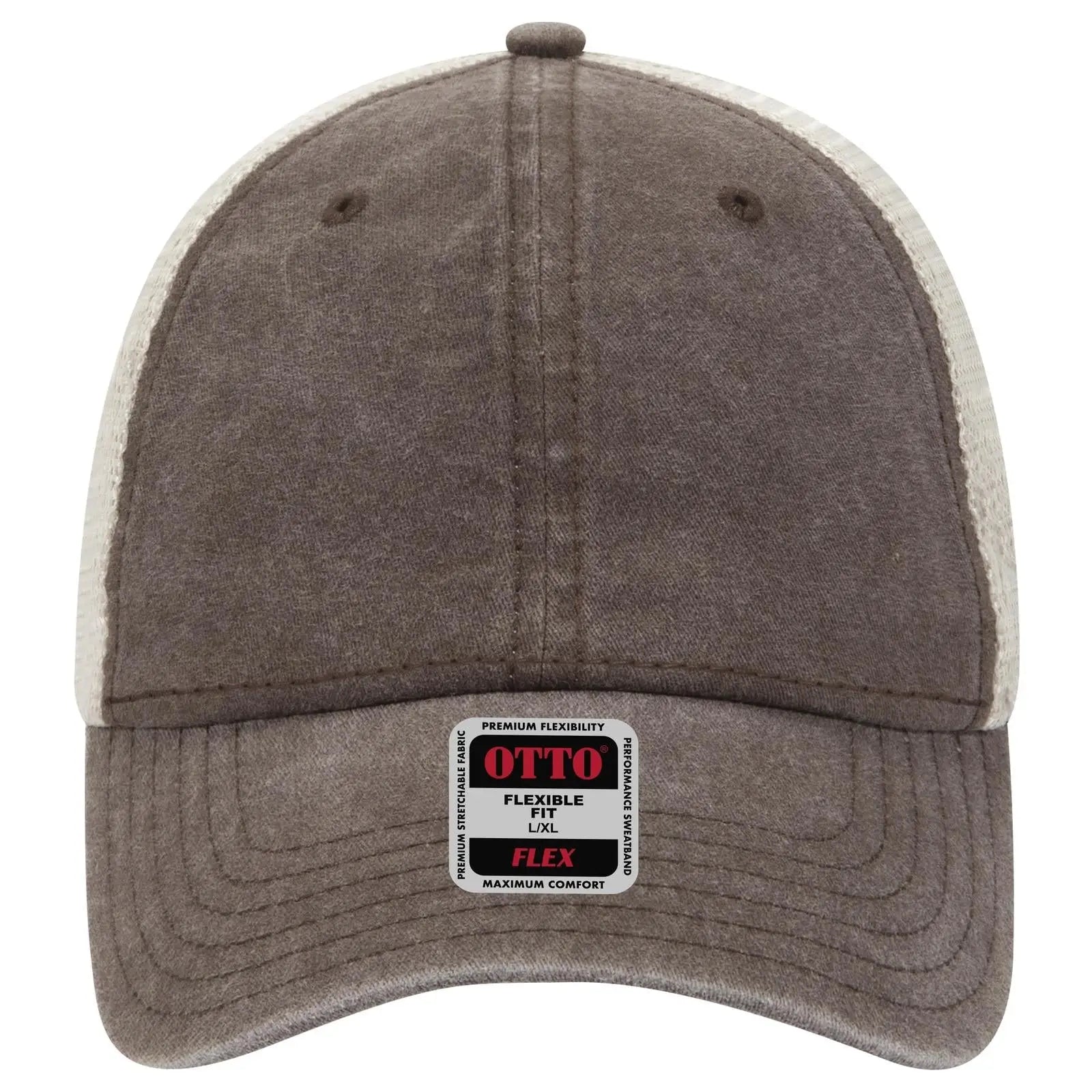 OTTO 169-1264 ’OTTO Flex’ Fitted 6 Panel Low Profile Mesh Back Trucker Cap - Dk.Brn/Dk.Brn/Kha