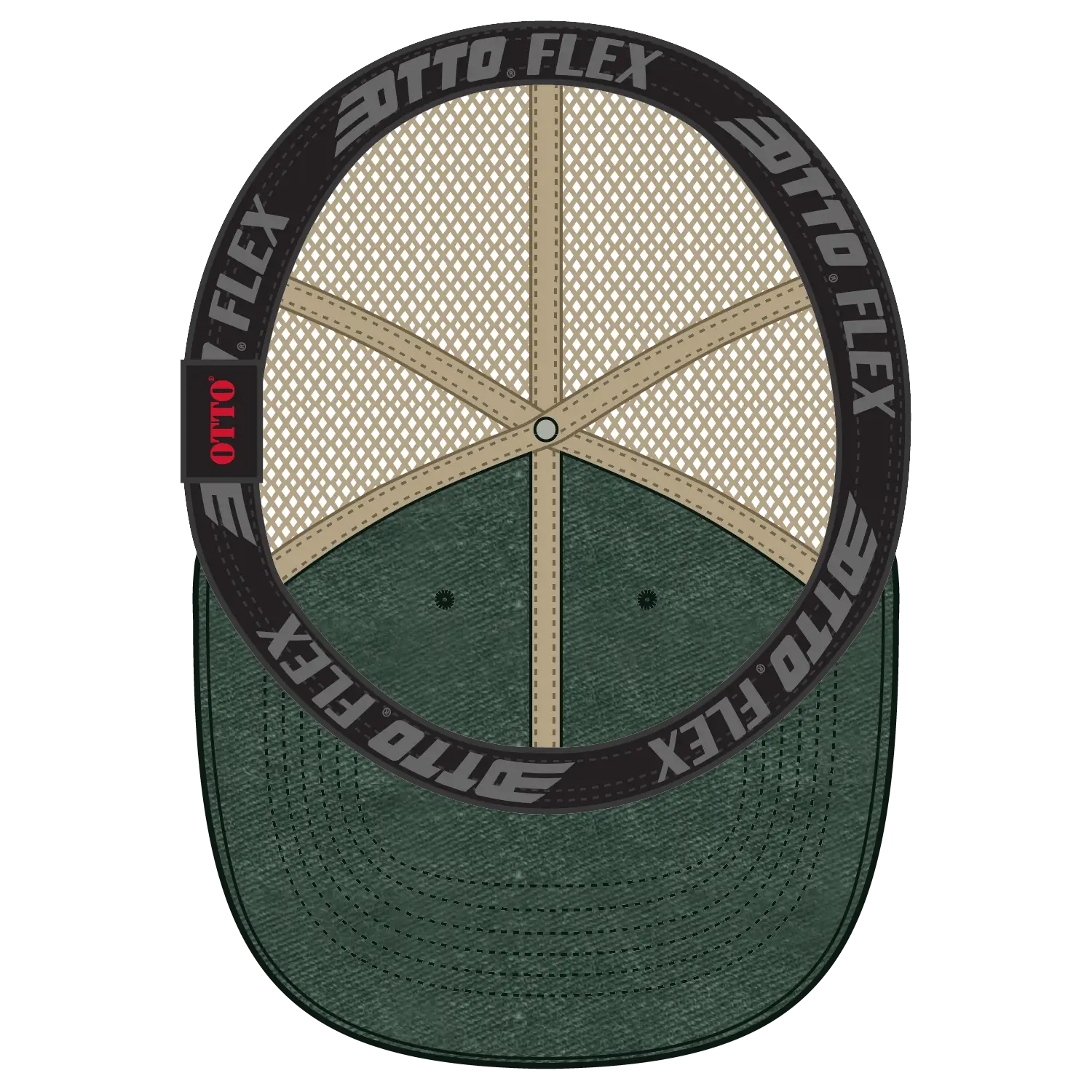 OTTO 169-1264 ’OTTO Flex’ Fitted 6 Panel Low Profile Mesh Back Trucker Cap - Dk.Grn/Dk.Grn/Kha