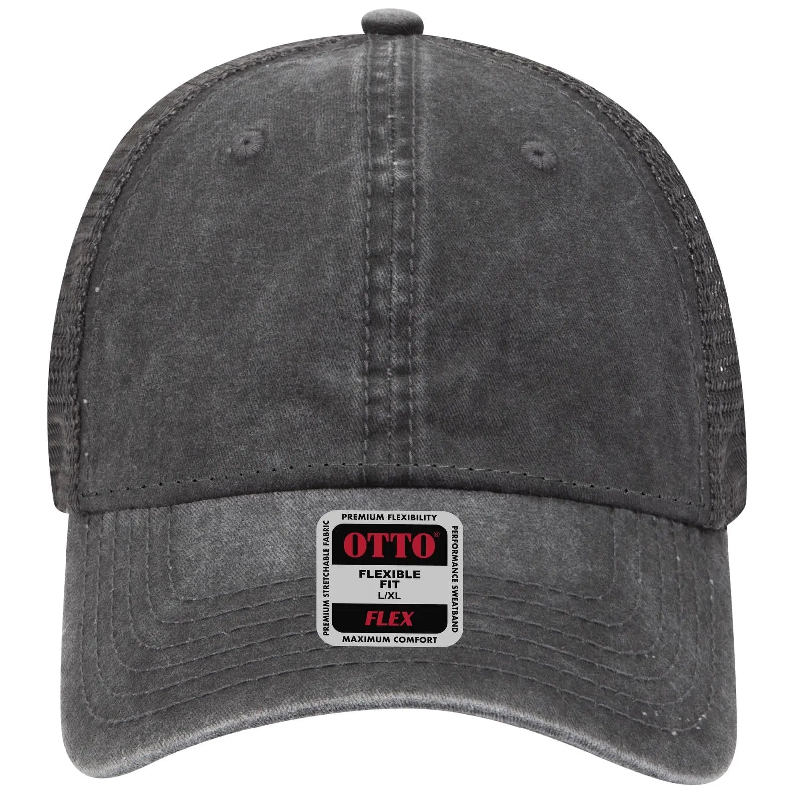 OTTO 169-1264 ’OTTO Flex’ Fitted 6 Panel Low Profile Mesh Back Trucker Cap - Blk/Blk/Ch.Gry