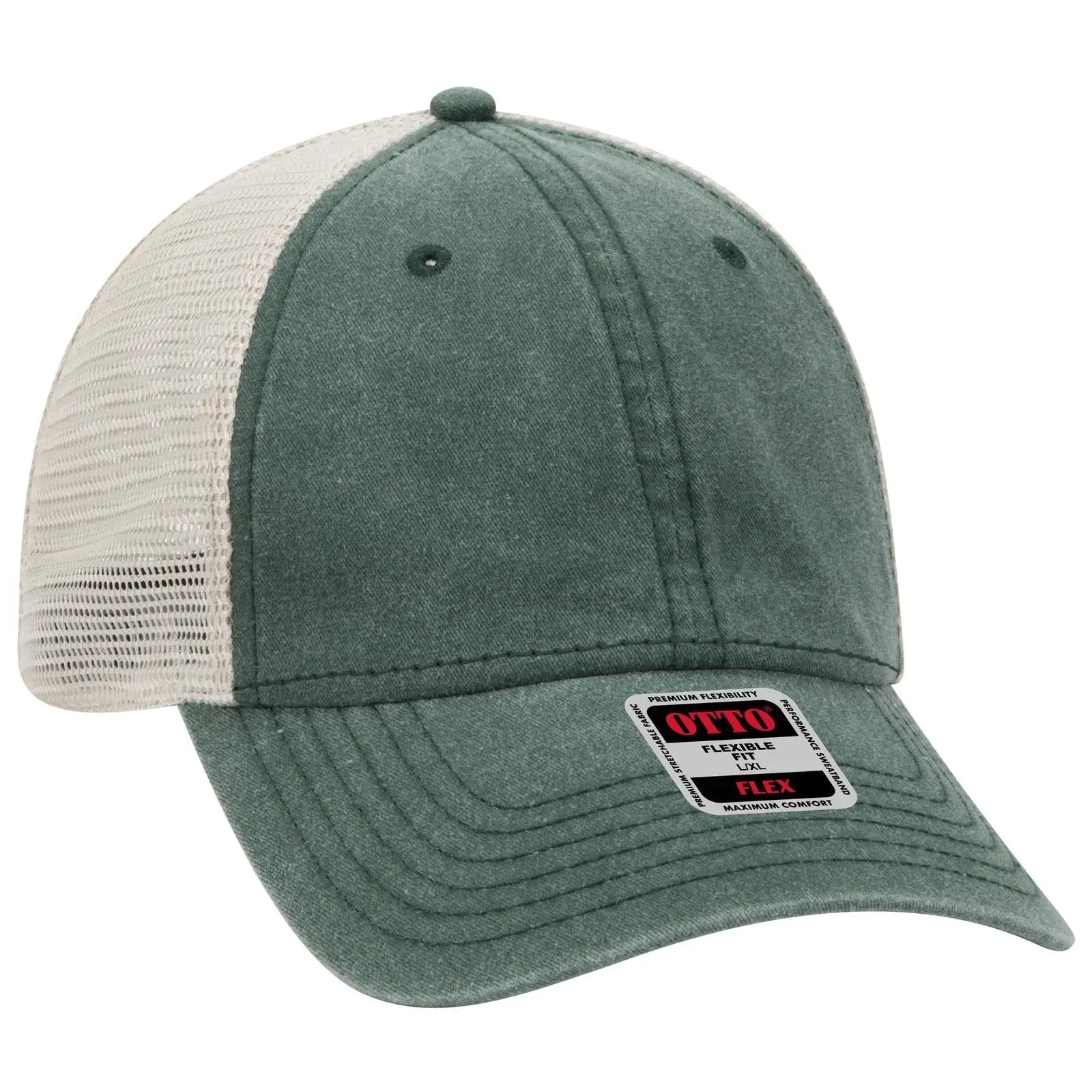 OTTO 169-1264 ’OTTO Flex’ Fitted 6 Panel Low Profile Mesh Back Trucker Cap - Dk.Grn/Dk.Grn/Kha
