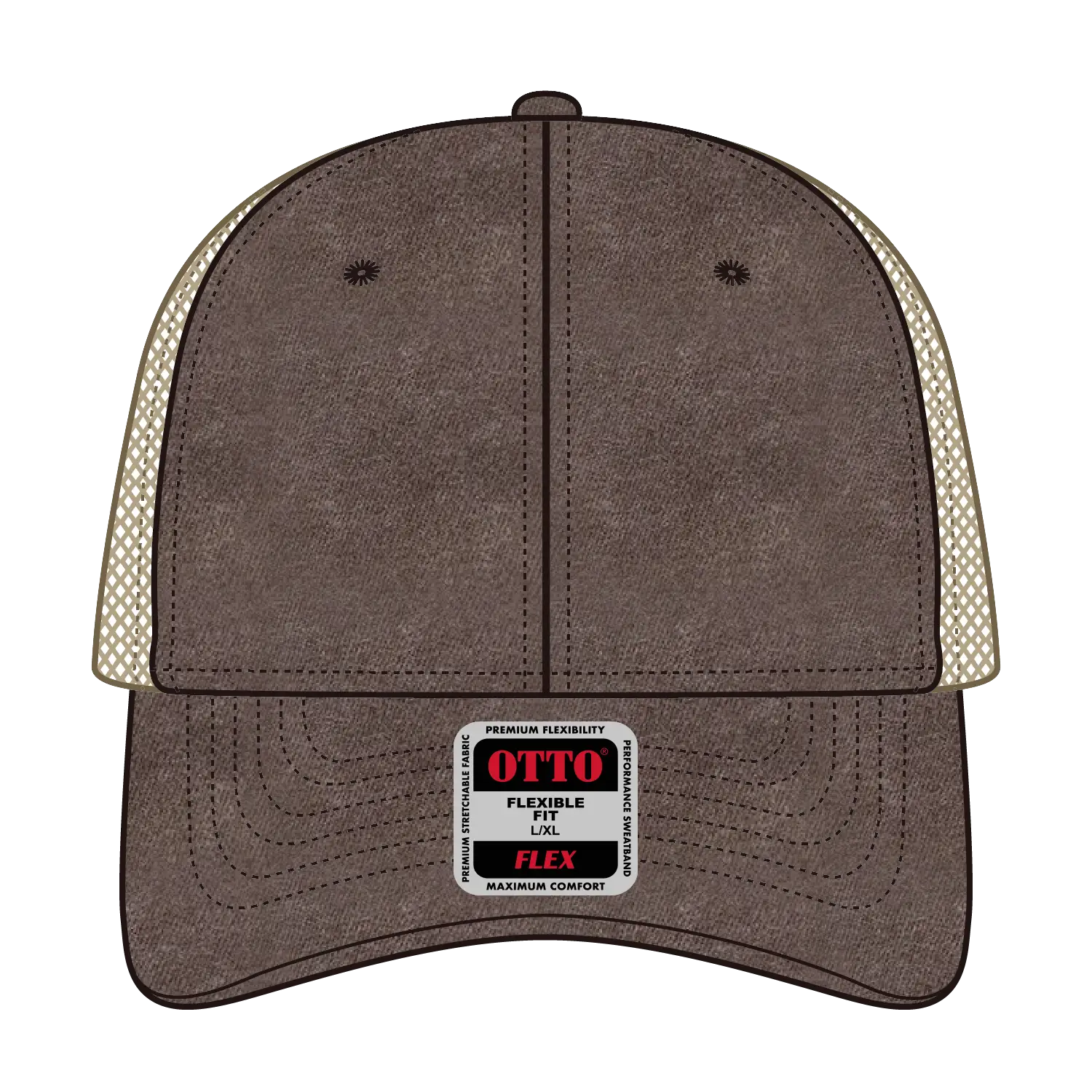 OTTO 169-1264 ’OTTO Flex’ Fitted 6 Panel Low Profile Mesh Back Trucker Cap - Dk.Brn/Dk.Brn/Kha - Dk.Brn/Dk.Brn/Kha / 7