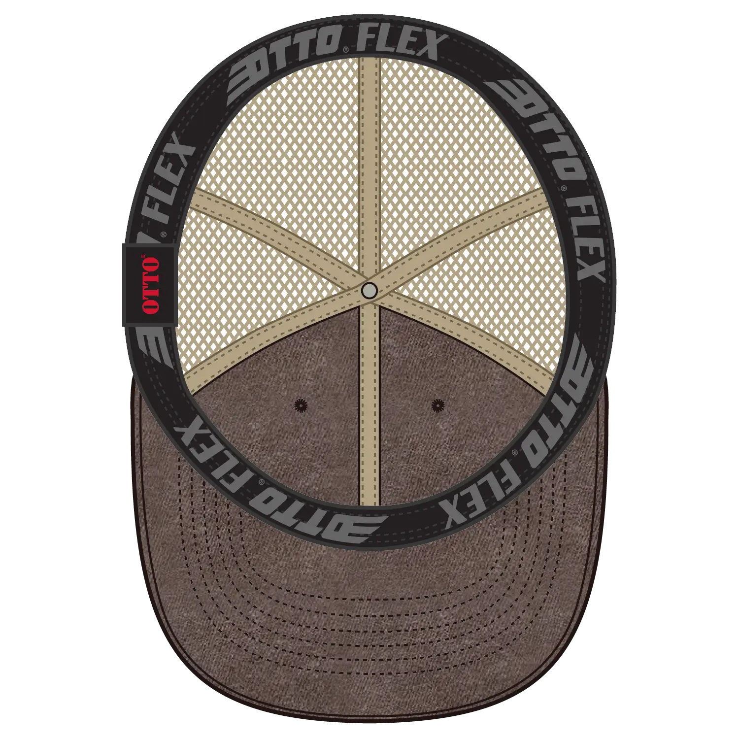 OTTO 169-1264 ’OTTO Flex’ Fitted 6 Panel Low Profile Mesh Back Trucker Cap - Dk.Brn/Dk.Brn/Kha