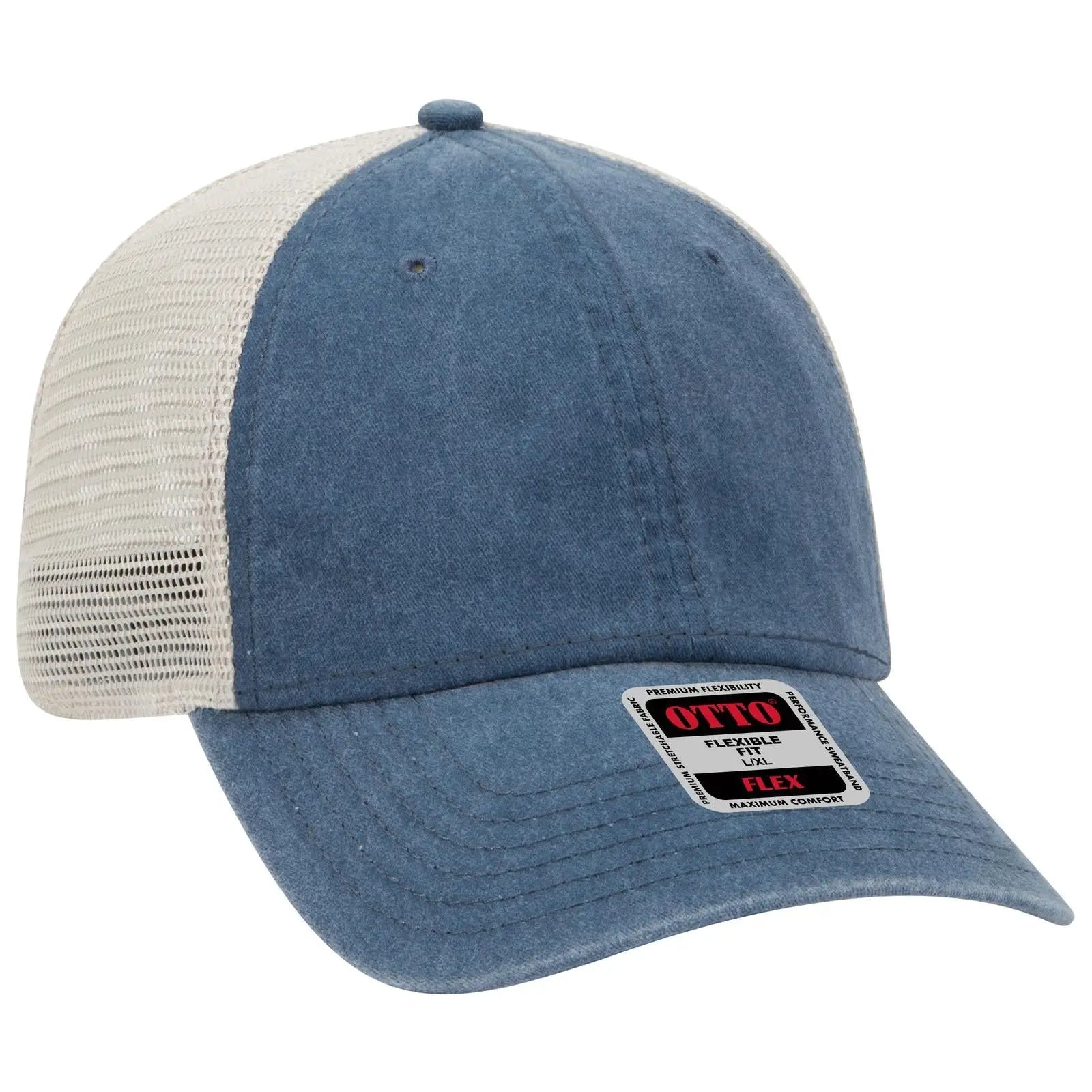 OTTO 169-1264 ’OTTO Flex’ Fitted 6 Panel Low Profile Mesh Back Trucker Cap - Nvy/Nvy/Kha