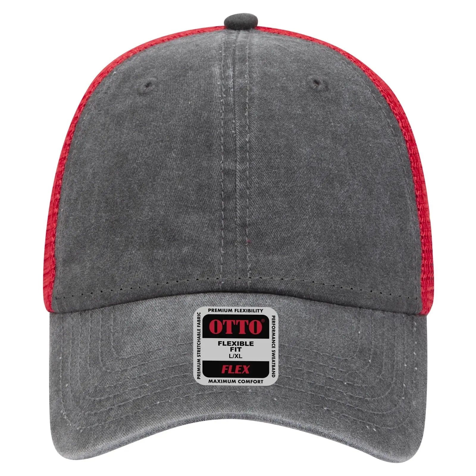 OTTO 169-1264 ’OTTO Flex’ Fitted 6 Panel Low Profile Mesh Back Trucker Cap - Blk/Blk/Red