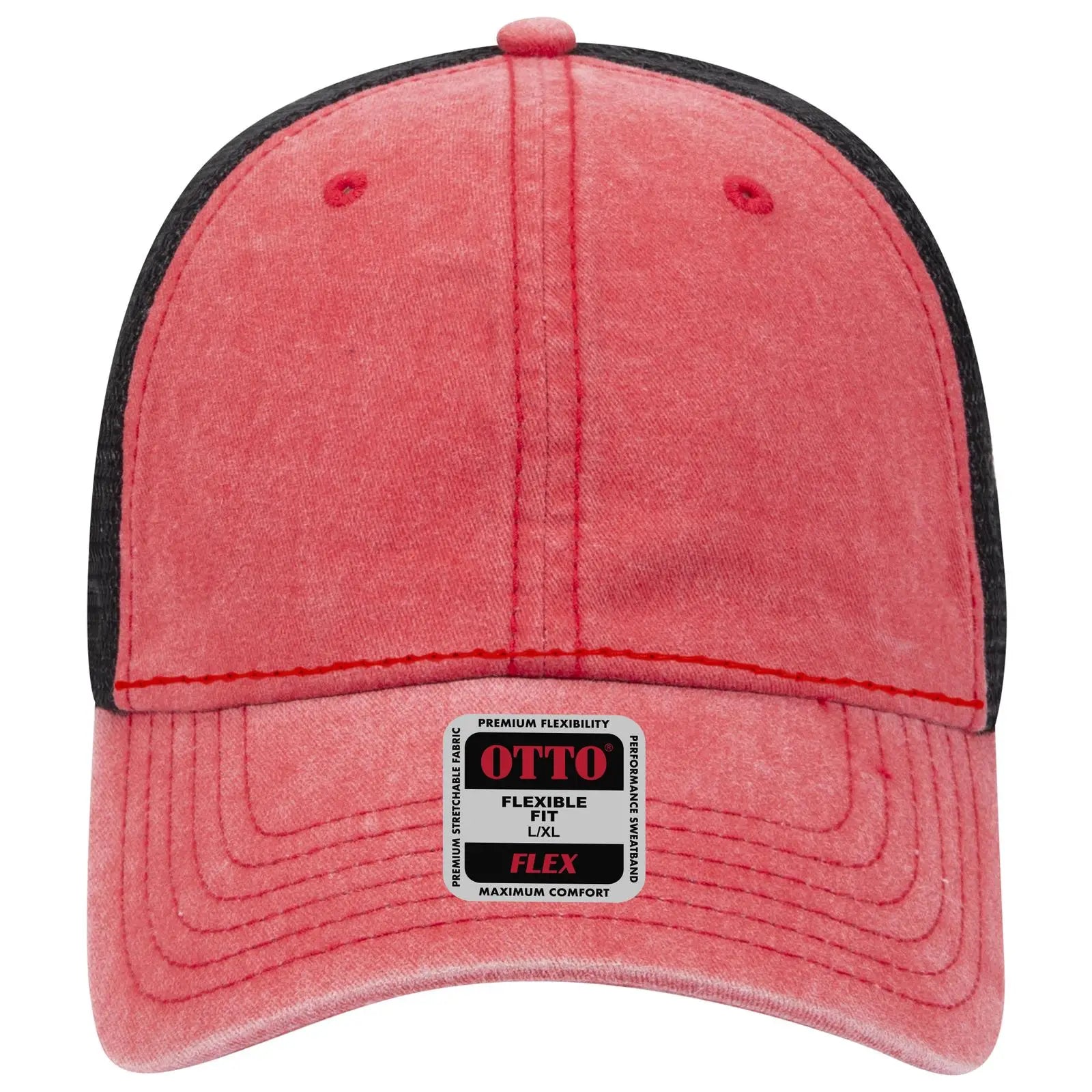 OTTO 169-1264 ’OTTO Flex’ Fitted 6 Panel Low Profile Mesh Back Trucker Cap - Red/Red/Blk