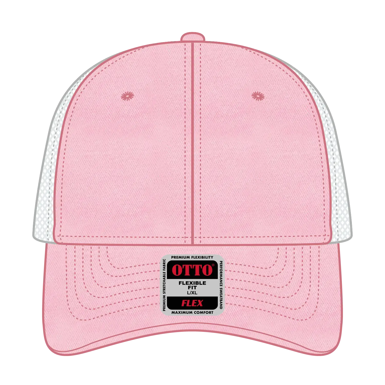 OTTO 169-1264 ’OTTO Flex’ Fitted 6 Panel Low Profile Mesh Back Trucker Cap - Pnk/Pnk/Wht - Pnk/Pnk/Wht / 7 3/8’’ - 7