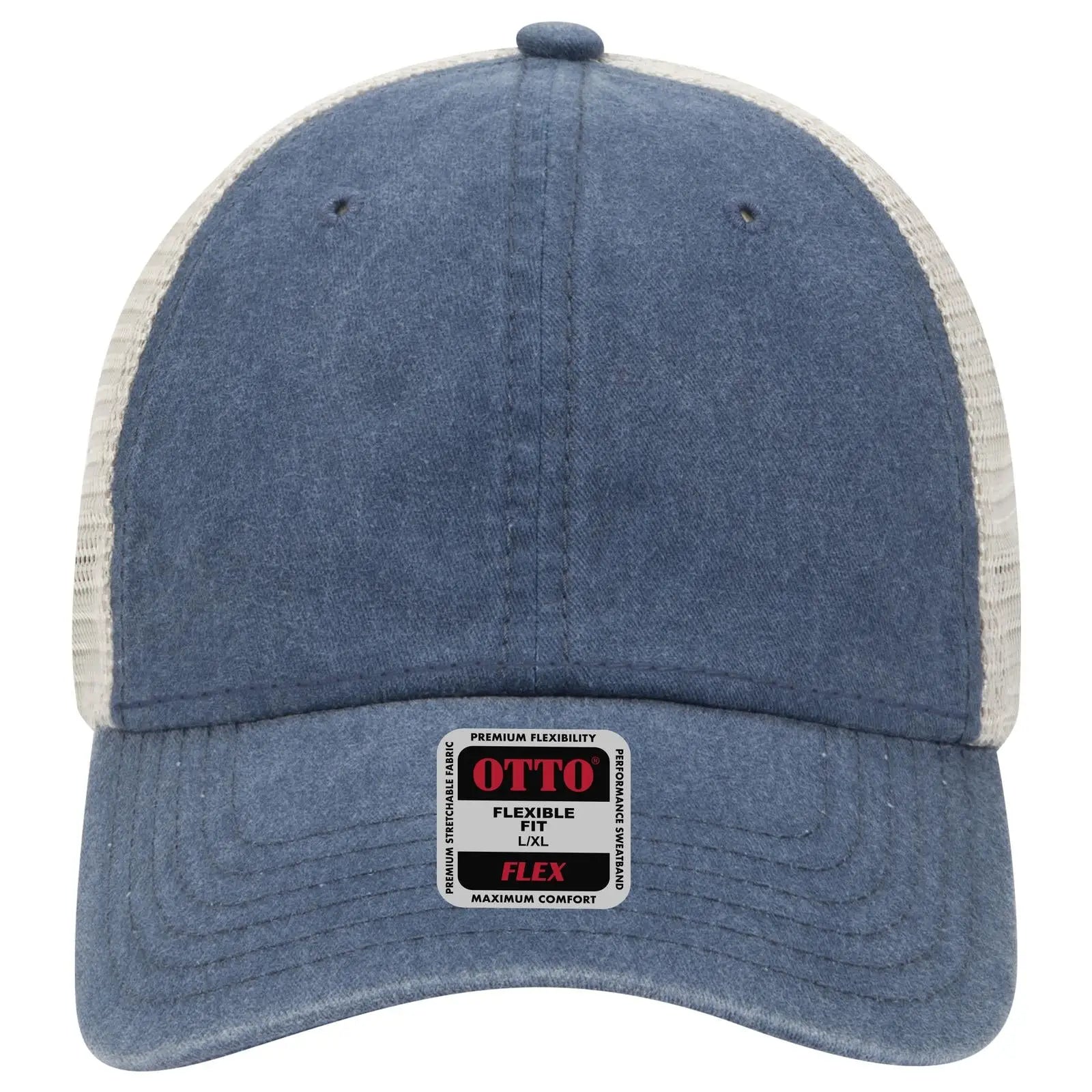 OTTO 169-1264 ’OTTO Flex’ Fitted 6 Panel Low Profile Mesh Back Trucker Cap - Nvy/Nvy/Kha