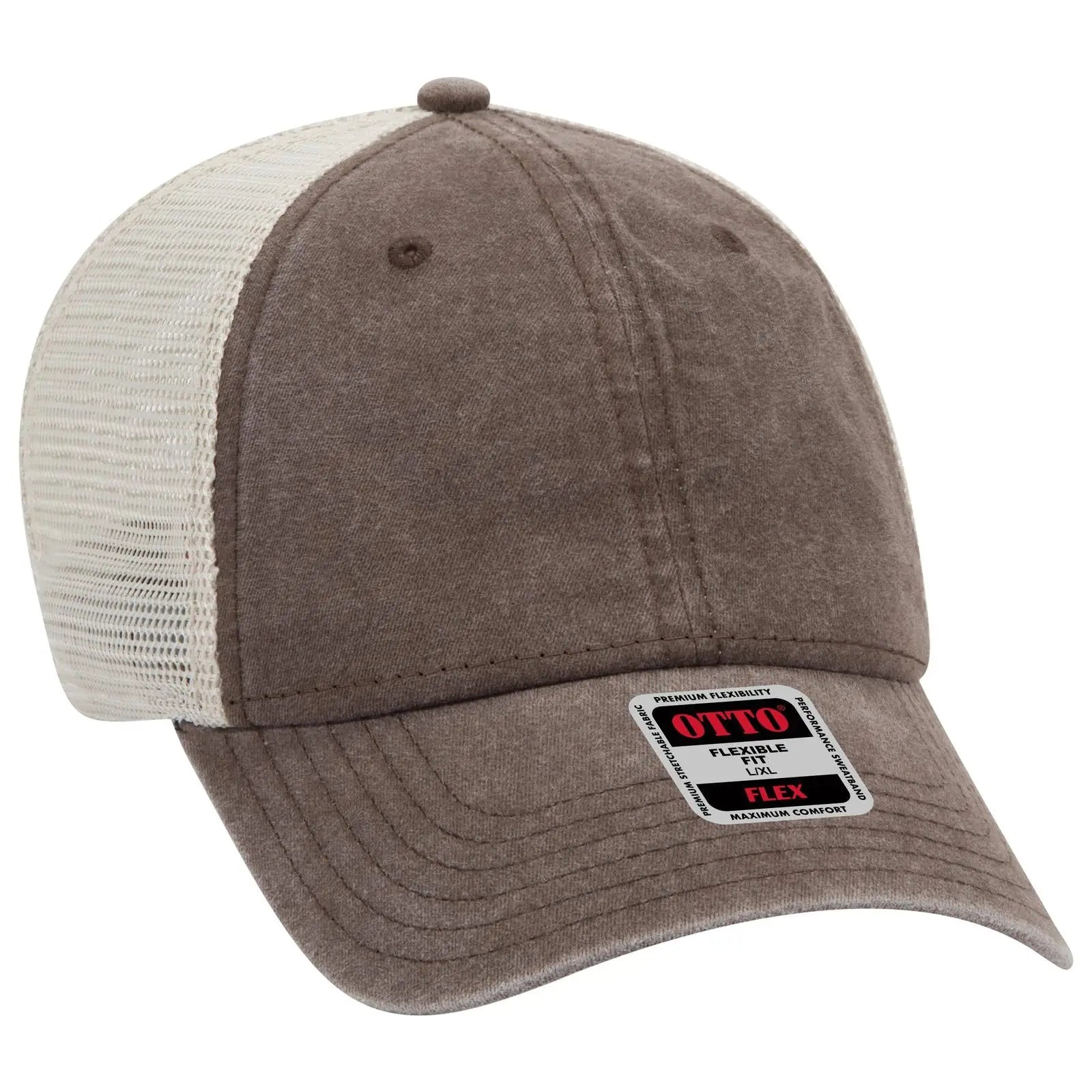 OTTO 169-1264 ’OTTO Flex’ Fitted 6 Panel Low Profile Mesh Back Trucker Cap - Dk.Brn/Dk.Brn/Kha