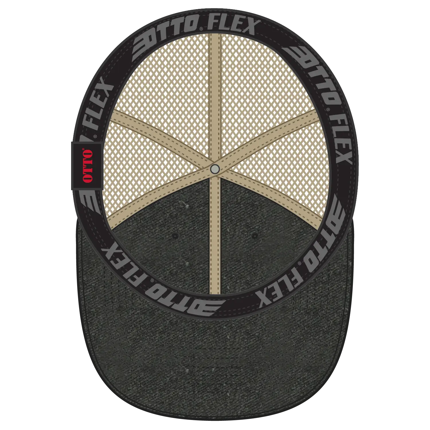 OTTO 169-1264 ’OTTO Flex’ Fitted 6 Panel Low Profile Mesh Back Trucker Cap - Blk/Blk/Kha