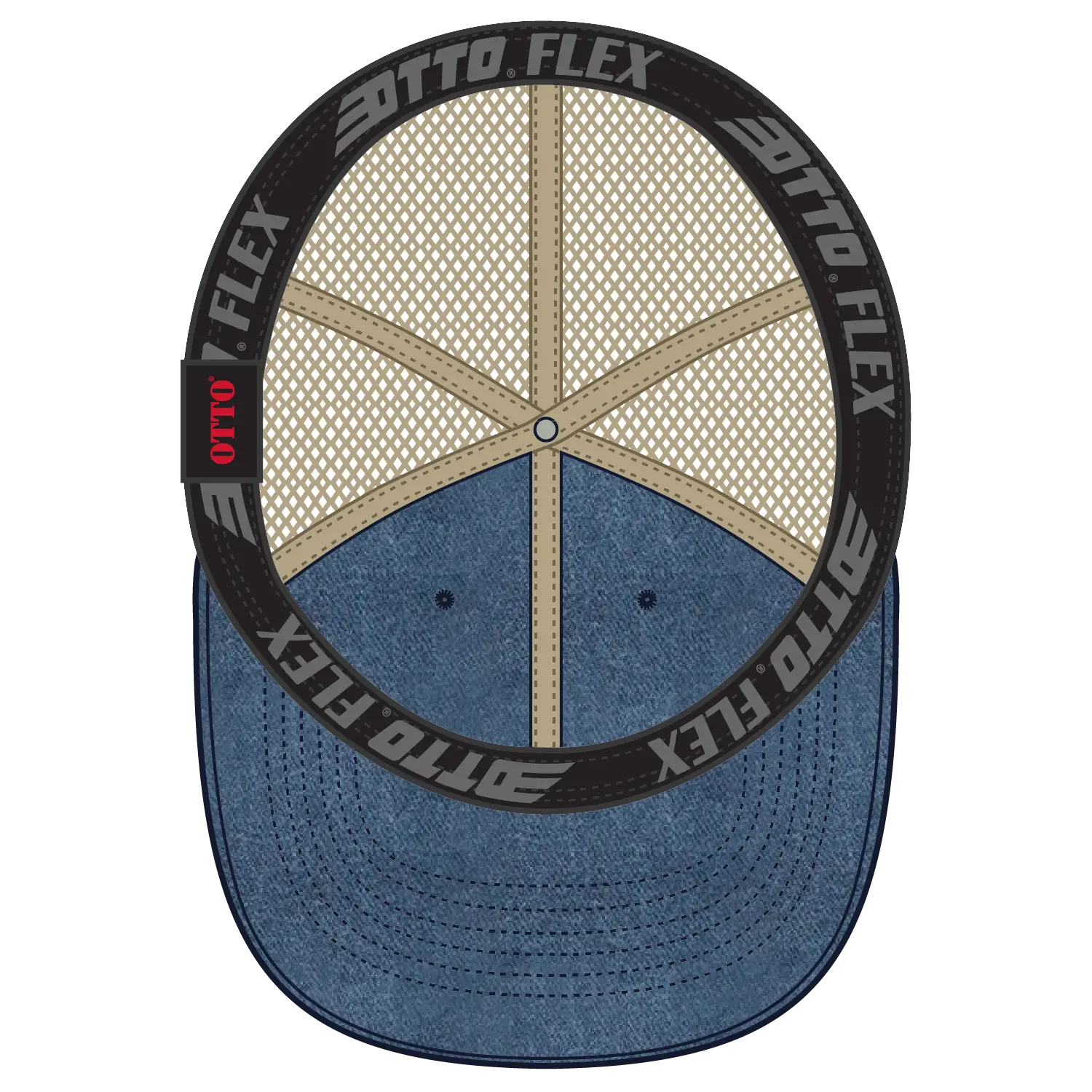 OTTO 169-1264 ’OTTO Flex’ Fitted 6 Panel Low Profile Mesh Back Trucker Cap - Nvy/Nvy/Kha