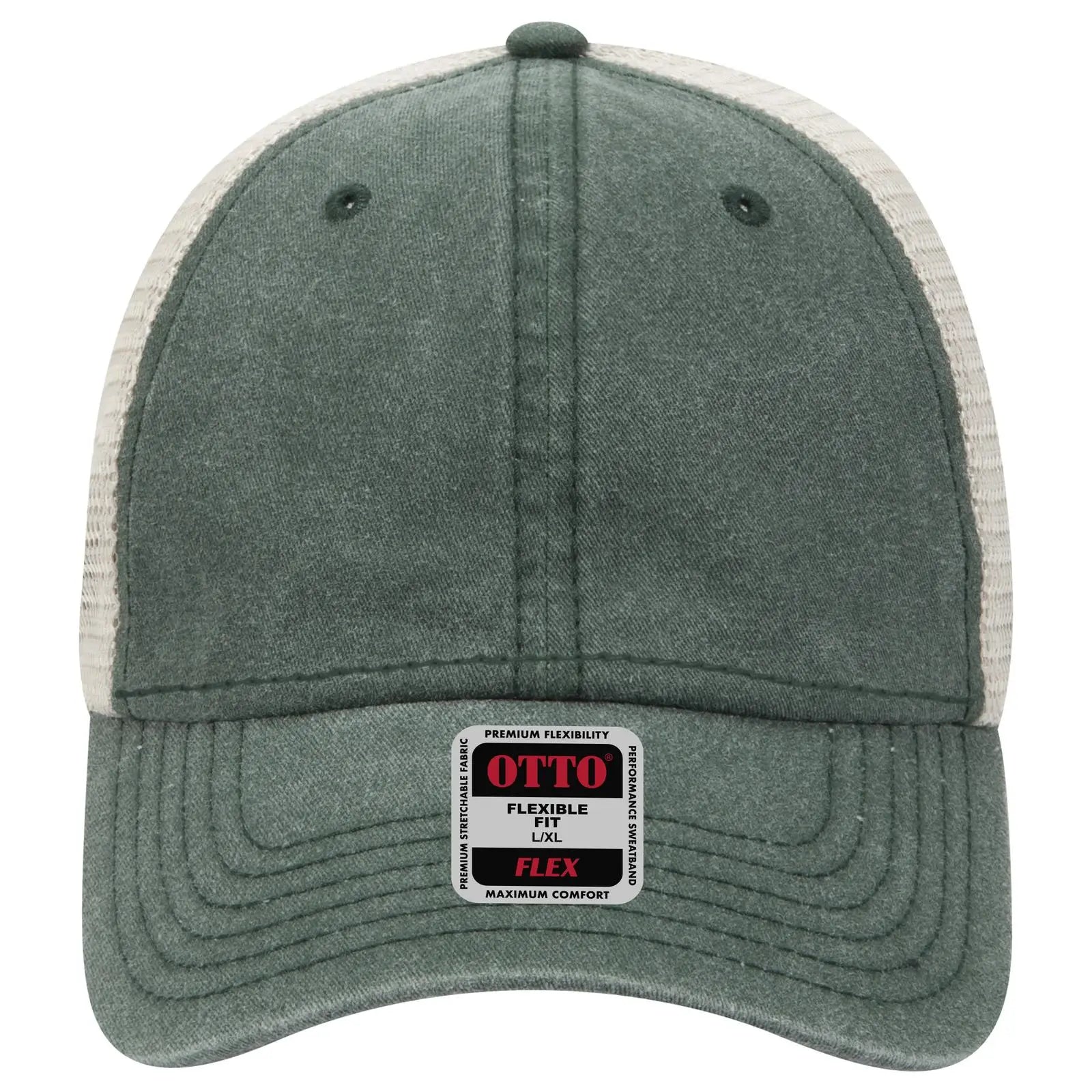 OTTO 169-1264 ’OTTO Flex’ Fitted 6 Panel Low Profile Mesh Back Trucker Cap - Dk.Grn/Dk.Grn/Kha