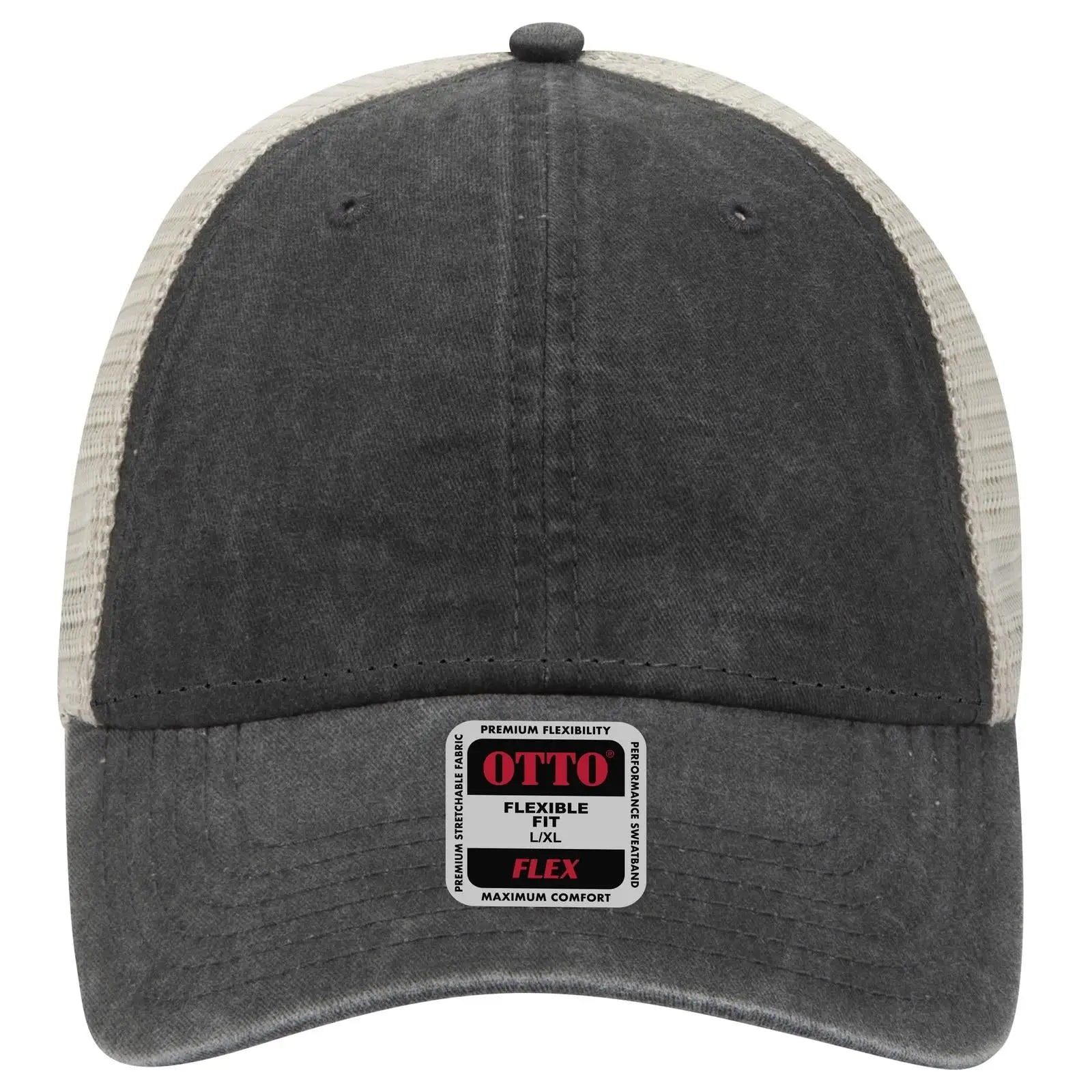 OTTO 169-1264 ’OTTO Flex’ Fitted 6 Panel Low Profile Mesh Back Trucker Cap - Blk/Blk/Kha
