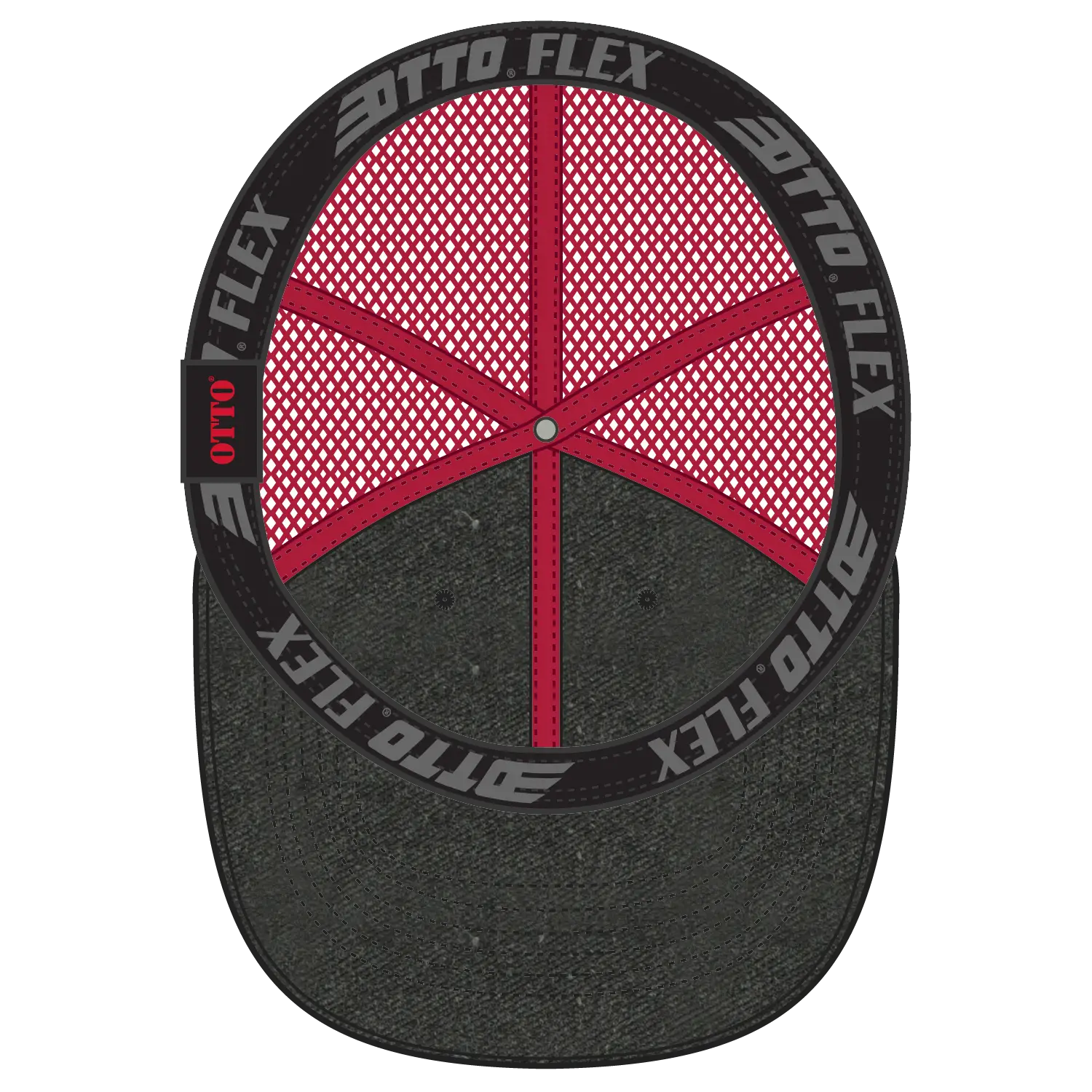 OTTO 169-1264 ’OTTO Flex’ Fitted 6 Panel Low Profile Mesh Back Trucker Cap - Blk/Blk/Red
