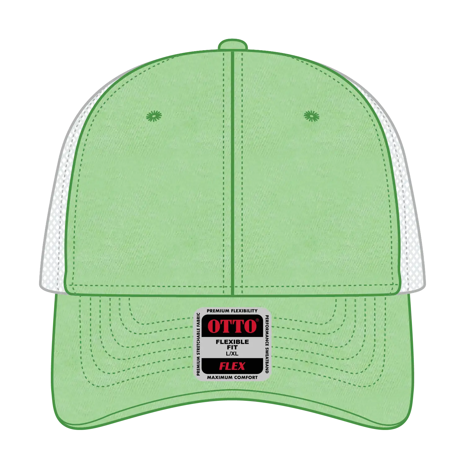 OTTO 169-1264 ’OTTO Flex’ Fitted 6 Panel Low Profile Mesh Back Trucker Cap - Lime/Lime/Wht - Lime/Lime/Wht / 7 3/8’’