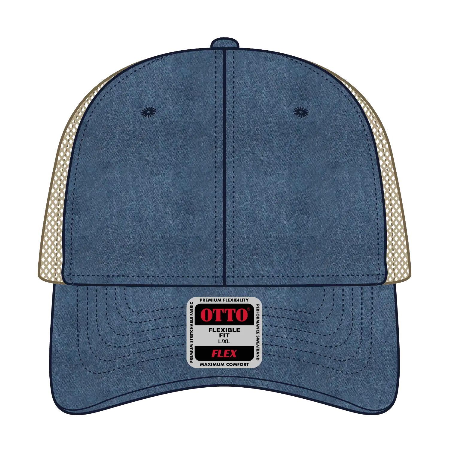 OTTO 169-1264 ’OTTO Flex’ Fitted 6 Panel Low Profile Mesh Back Trucker Cap - Nvy/Nvy/Kha - Nvy/Nvy/Kha / 7 3/8’’ - 7