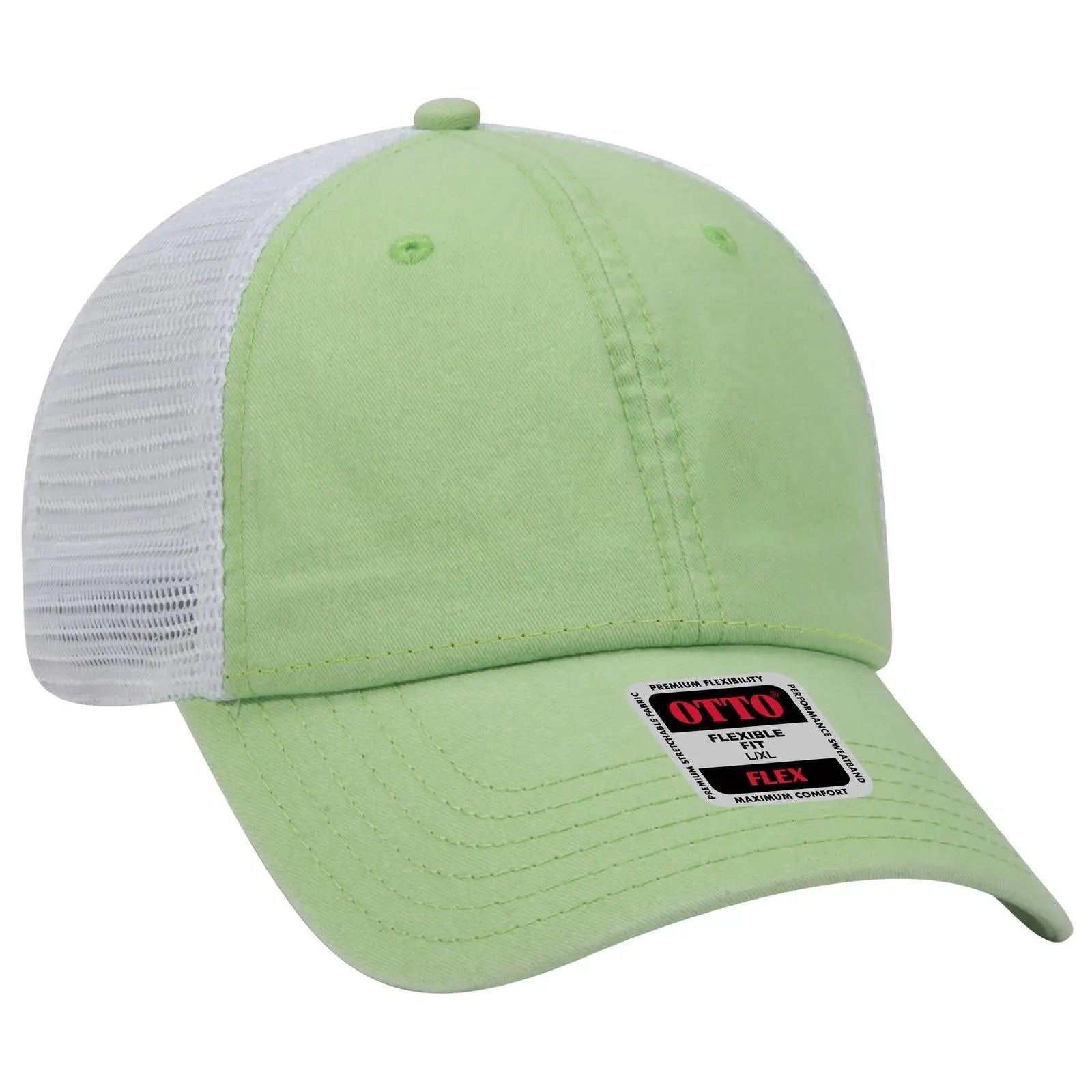 OTTO 169-1264 ’OTTO Flex’ Fitted 6 Panel Low Profile Mesh Back Trucker Cap - Lime/Lime/Wht