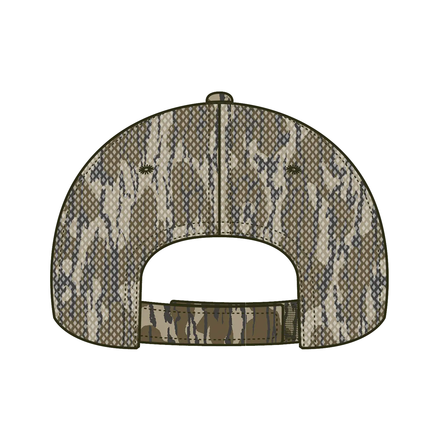 OTTO 171-1292 Mossy Oak Camouflage Superior Polyester Twill 6 Panel Low Profile Mesh Back Trucker Cap - Bottomland