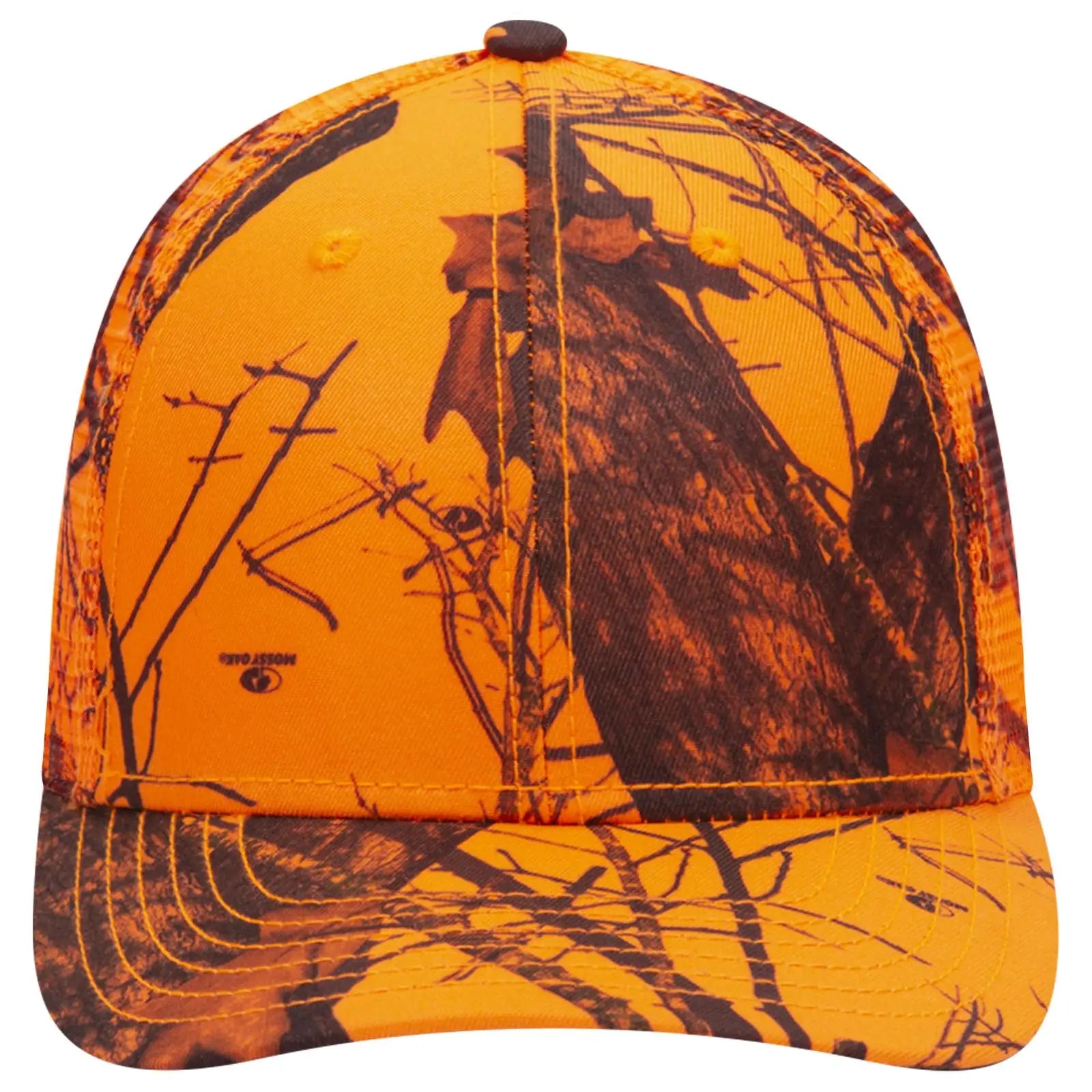 OTTO 171-1292 Mossy Oak Camouflage Superior Polyester Twill 6 Panel Low Profile Mesh Back Trucker Cap - Blaze - Blaze