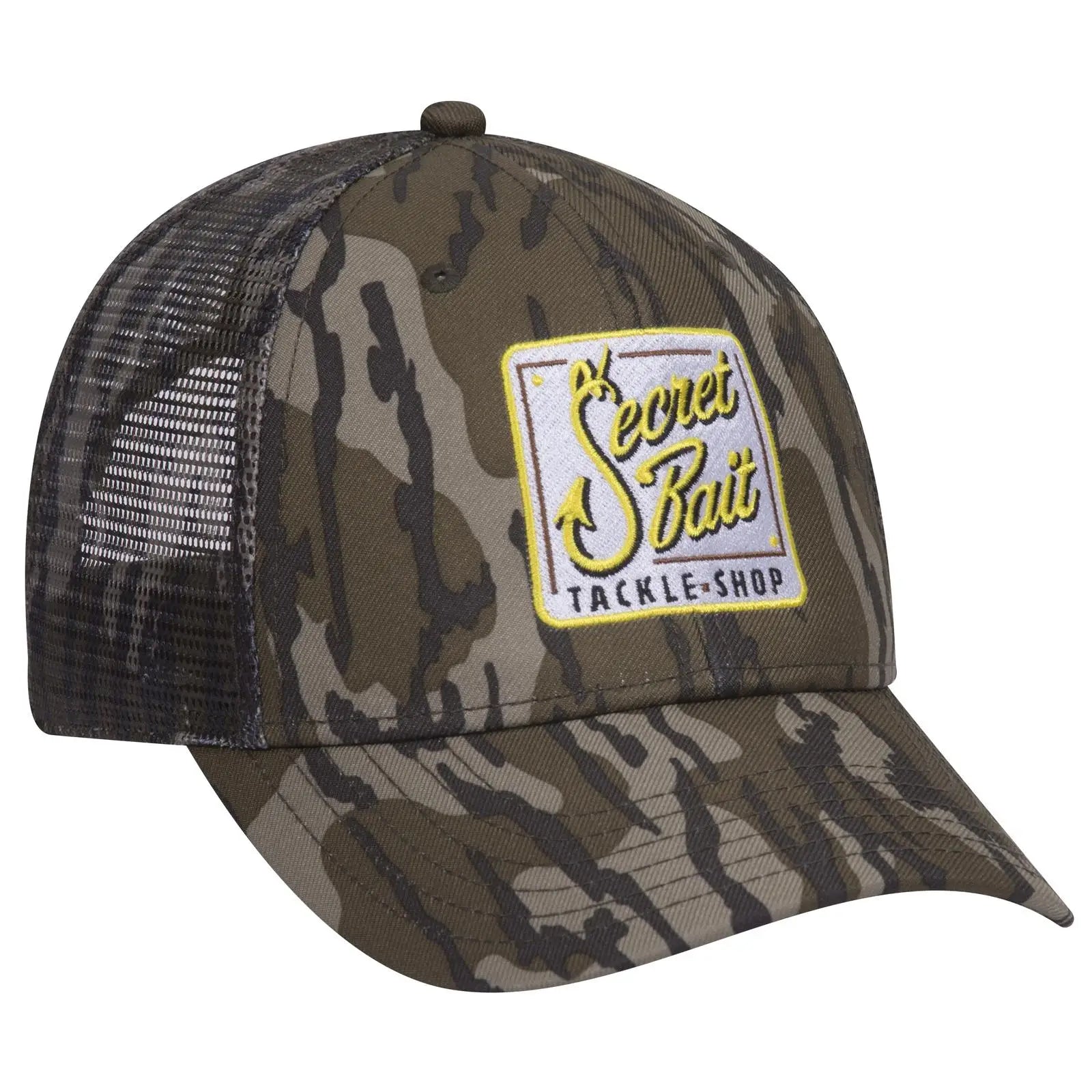 OTTO 171-1292 Mossy Oak Camouflage Superior Polyester Twill 6 Panel Low Profile Mesh Back Trucker Cap - Bottomland