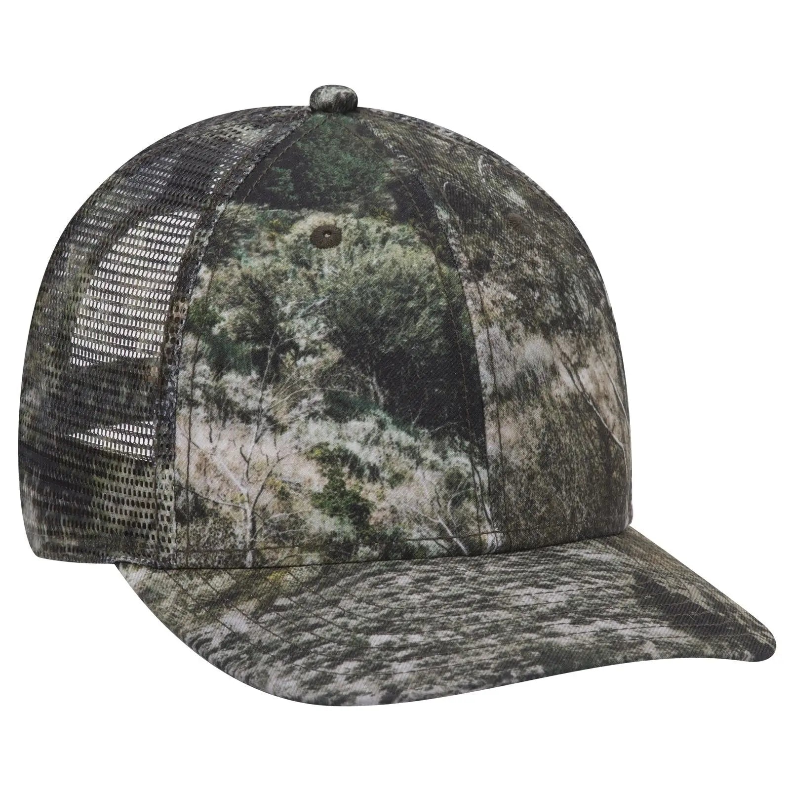 OTTO 171-1292 Mossy Oak Camouflage Superior Polyester Twill 6 Panel Low Profile Mesh Back Trucker Cap - Mountain