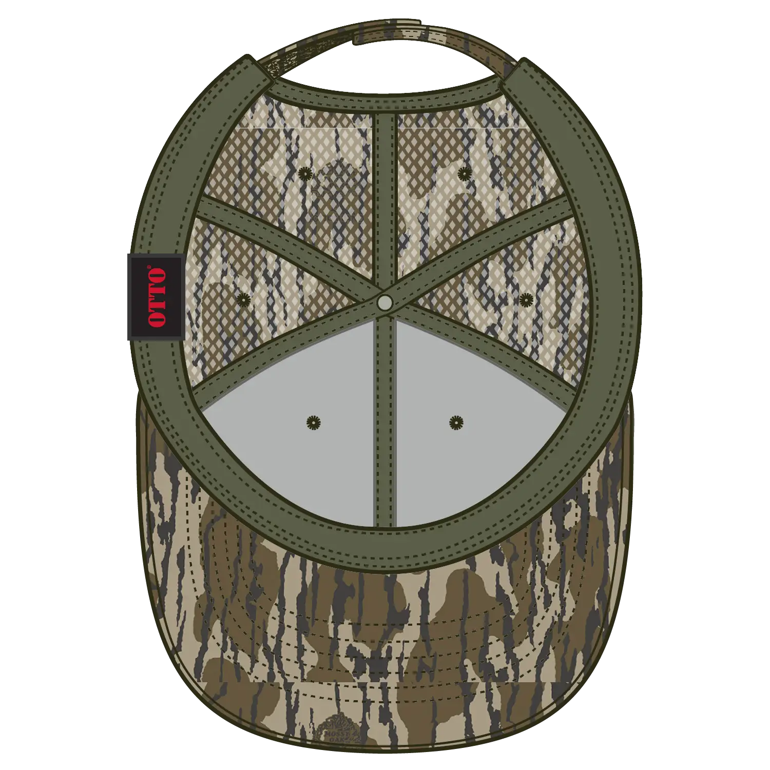 OTTO 171-1292 Mossy Oak Camouflage Superior Polyester Twill 6 Panel Low Profile Mesh Back Trucker Cap - Bottomland