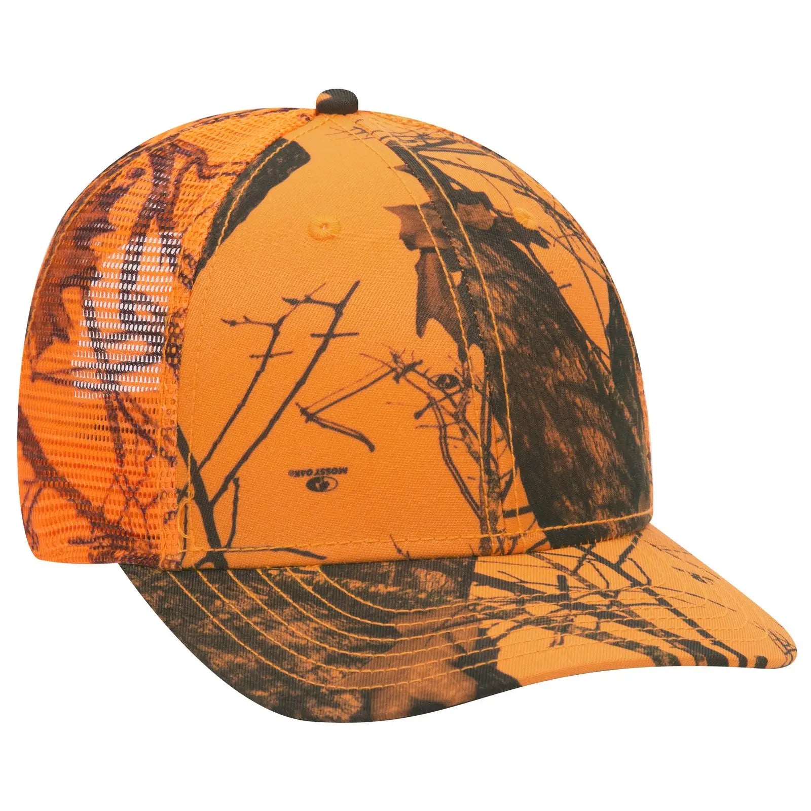 OTTO 171-1292 Mossy Oak Camouflage Superior Polyester Twill 6 Panel Low Profile Mesh Back Trucker Cap - Blaze - Blaze