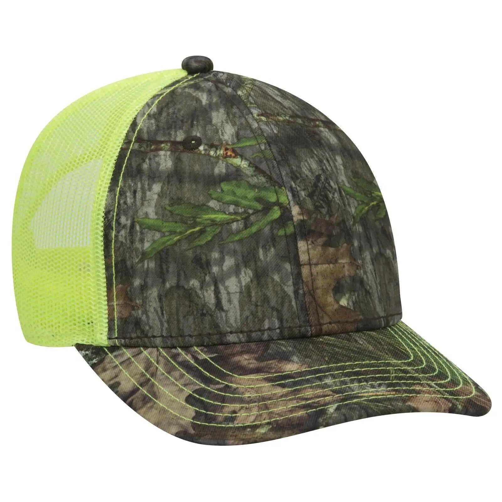 OTTO 171-1293 Mossy Oak Camouflage 6 Panel Low Profile Mesh Back Trucker Cap - Obsession/N.Ylw - Obsession/N.Ylw / 6