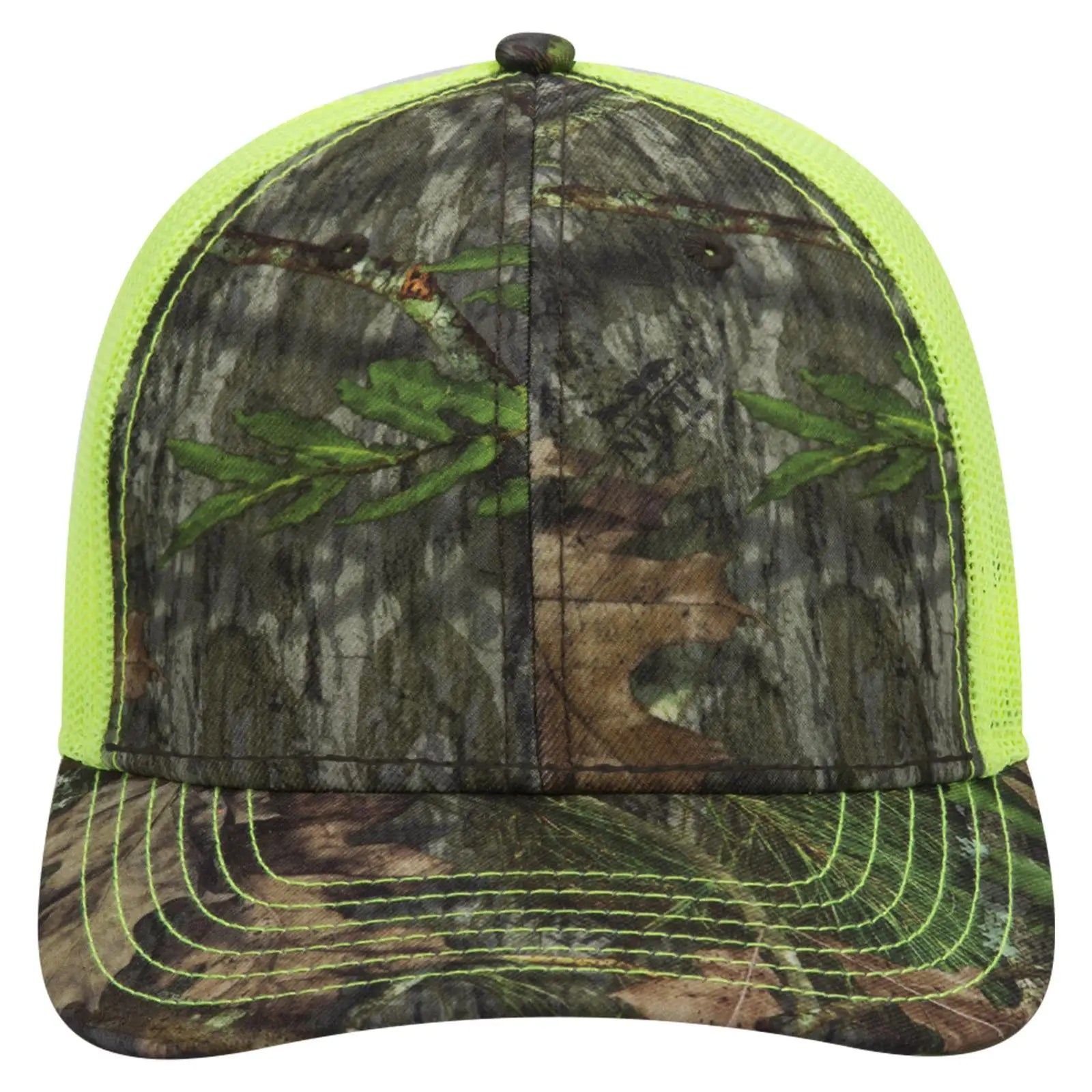 OTTO 171-1293 Mossy Oak Camouflage 6 Panel Low Profile Mesh Back Trucker Cap - Obsession/N.Ylw - Obsession/N.Ylw / 6