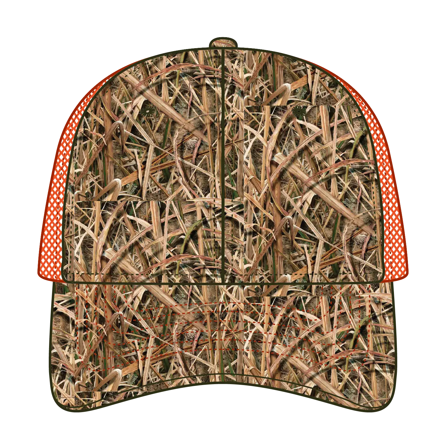 OTTO 171-1293 Mossy Oak Camouflage 6 Panel Low Profile Mesh Back Trucker Cap - Shadow Grass Blades/N.Org - Shadow Grass