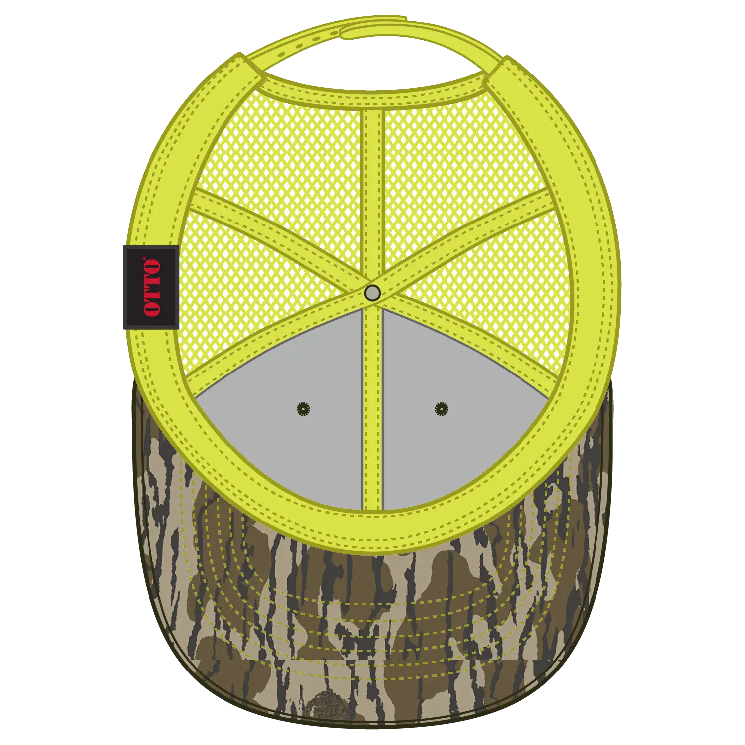 OTTO 171-1293 Mossy Oak Camouflage 6 Panel Low Profile Mesh Back Trucker Cap - Bottomland/N.Ylw - Bottomland/N.Ylw / 6