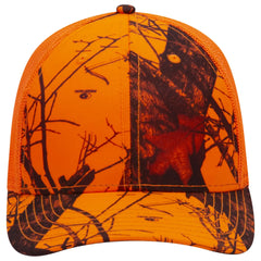 OTTO 171-1293 Mossy Oak Camouflage 6 Panel Low Profile Mesh Back Trucker Cap - Blaze/N.Org - Blaze/N.Org / 6 1/2’’ - 7