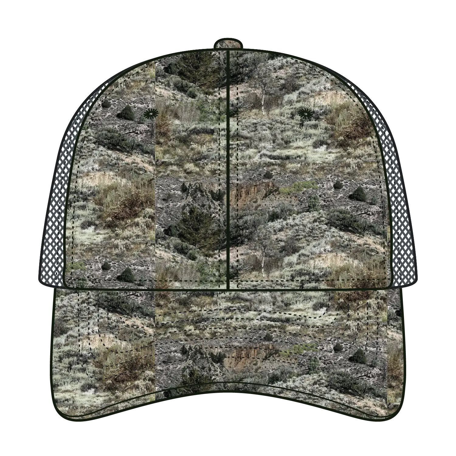 OTTO 171-1293 Mossy Oak Camouflage 6 Panel Low Profile Mesh Back Trucker Cap - Mountain Country Range/Ch.Gry - Mountain