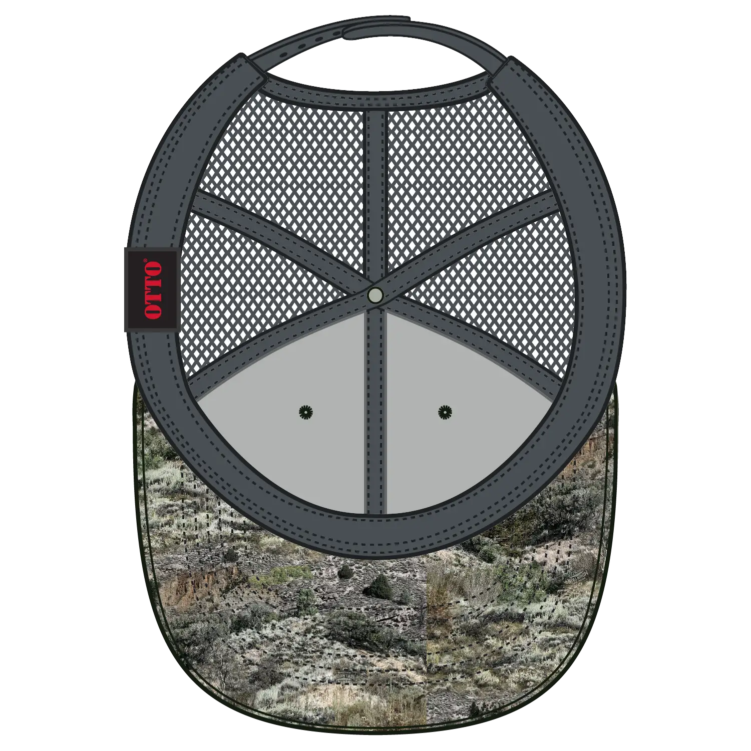 OTTO 171-1293 Mossy Oak Camouflage 6 Panel Low Profile Mesh Back Trucker Cap - Mountain Country Range/Ch.Gry - Mountain