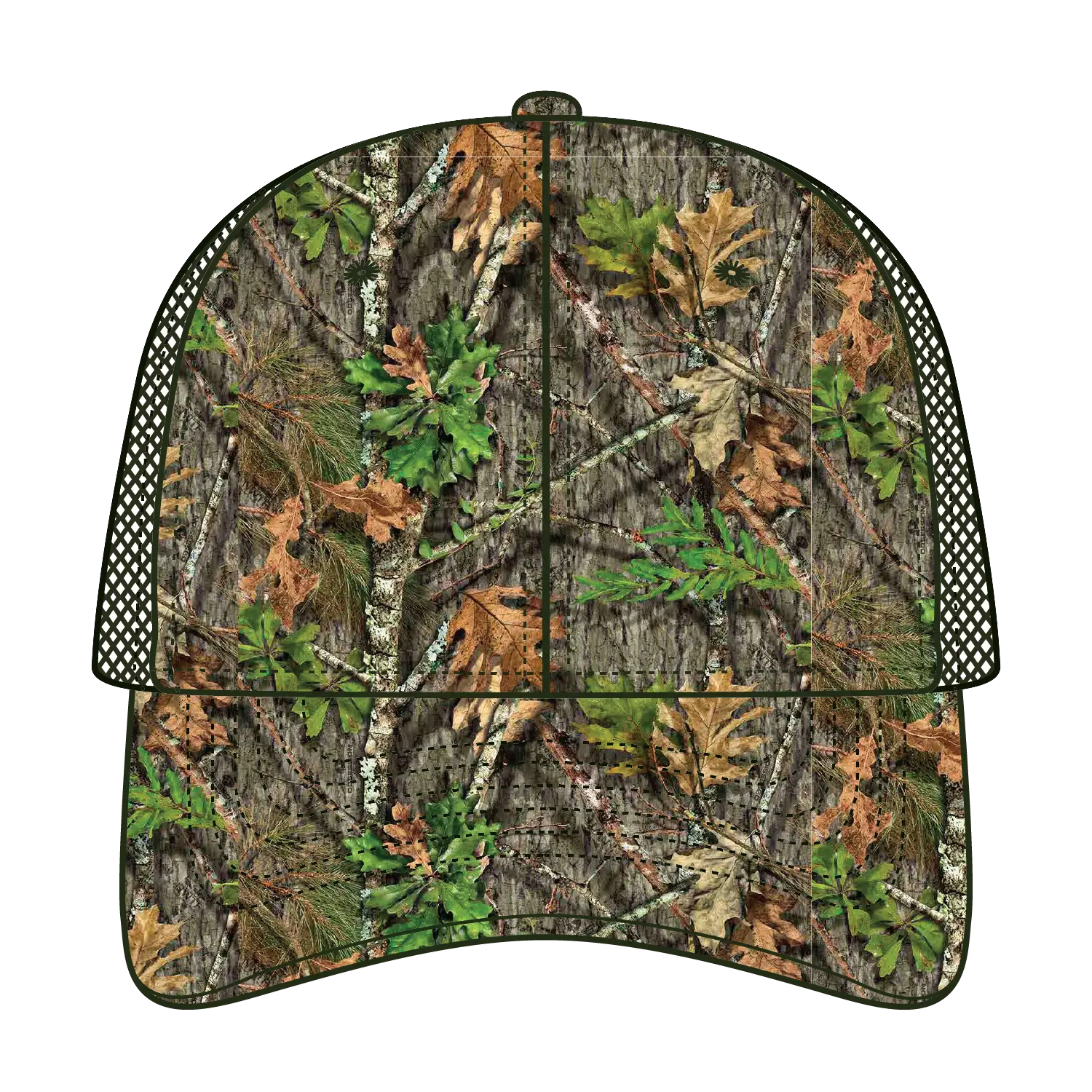 OTTO 171-1293 Mossy Oak Camouflage 6 Panel Low Profile Mesh Back Trucker Cap - Obsession/Dk.Ol.Grn