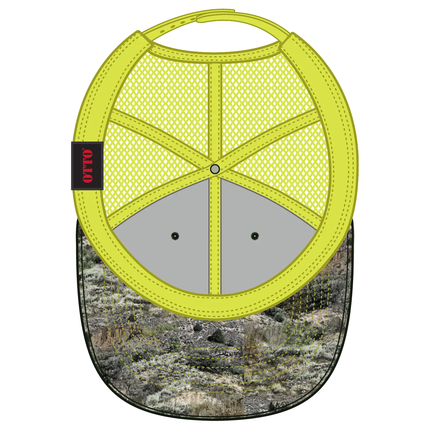 OTTO 171-1293 Mossy Oak Camouflage 6 Panel Low Profile Mesh Back Trucker Cap - Mountain Country Range/N.Ylw - Mountain