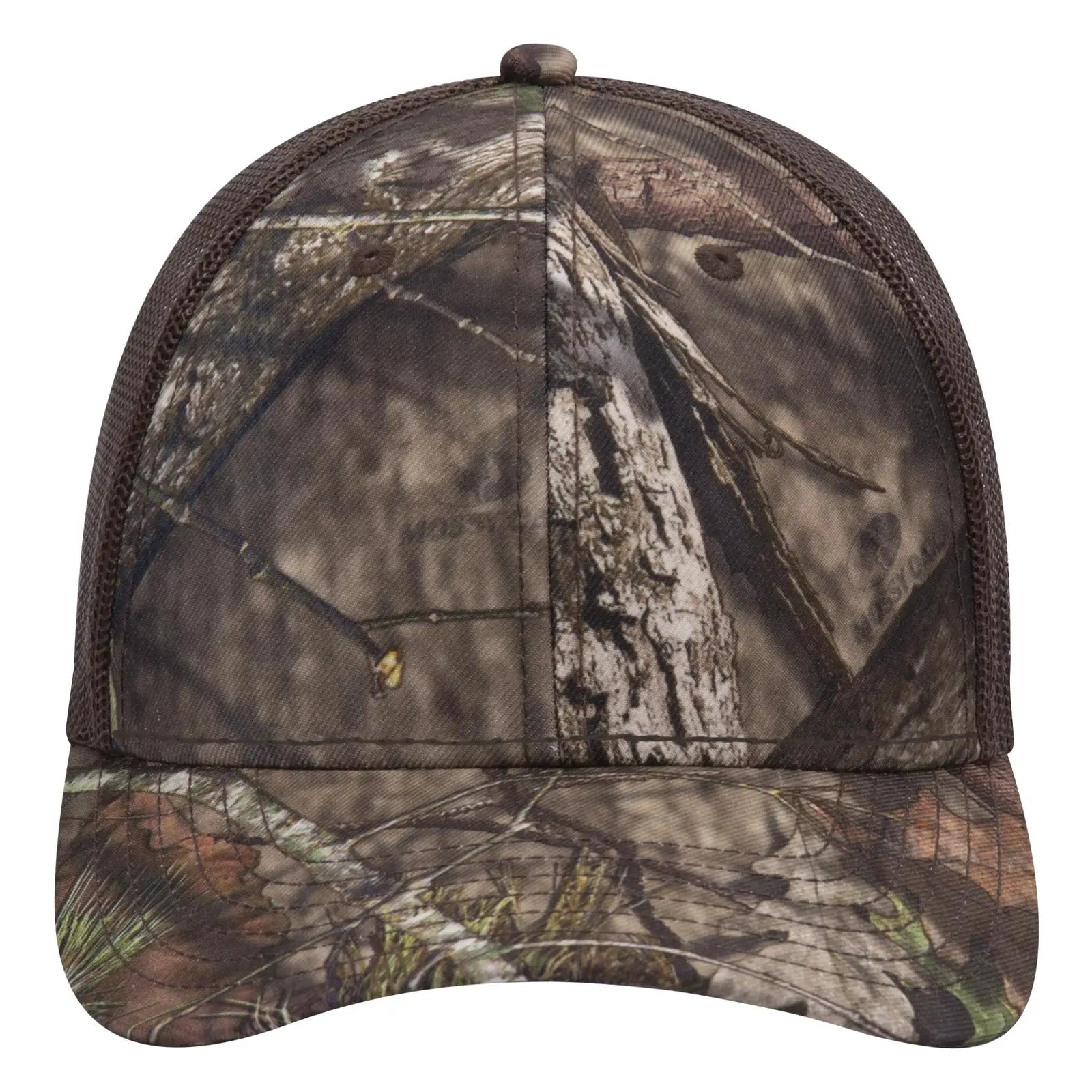 OTTO 171-1293 Mossy Oak Camouflage 6 Panel Low Profile Mesh Back Trucker Cap - Break Up Country/Dk. Brn - Break Up