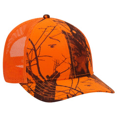 OTTO 171-1293 Mossy Oak Camouflage 6 Panel Low Profile Mesh Back Trucker Cap - Blaze/N.Org - Blaze/N.Org / 6 1/2’’ - 7
