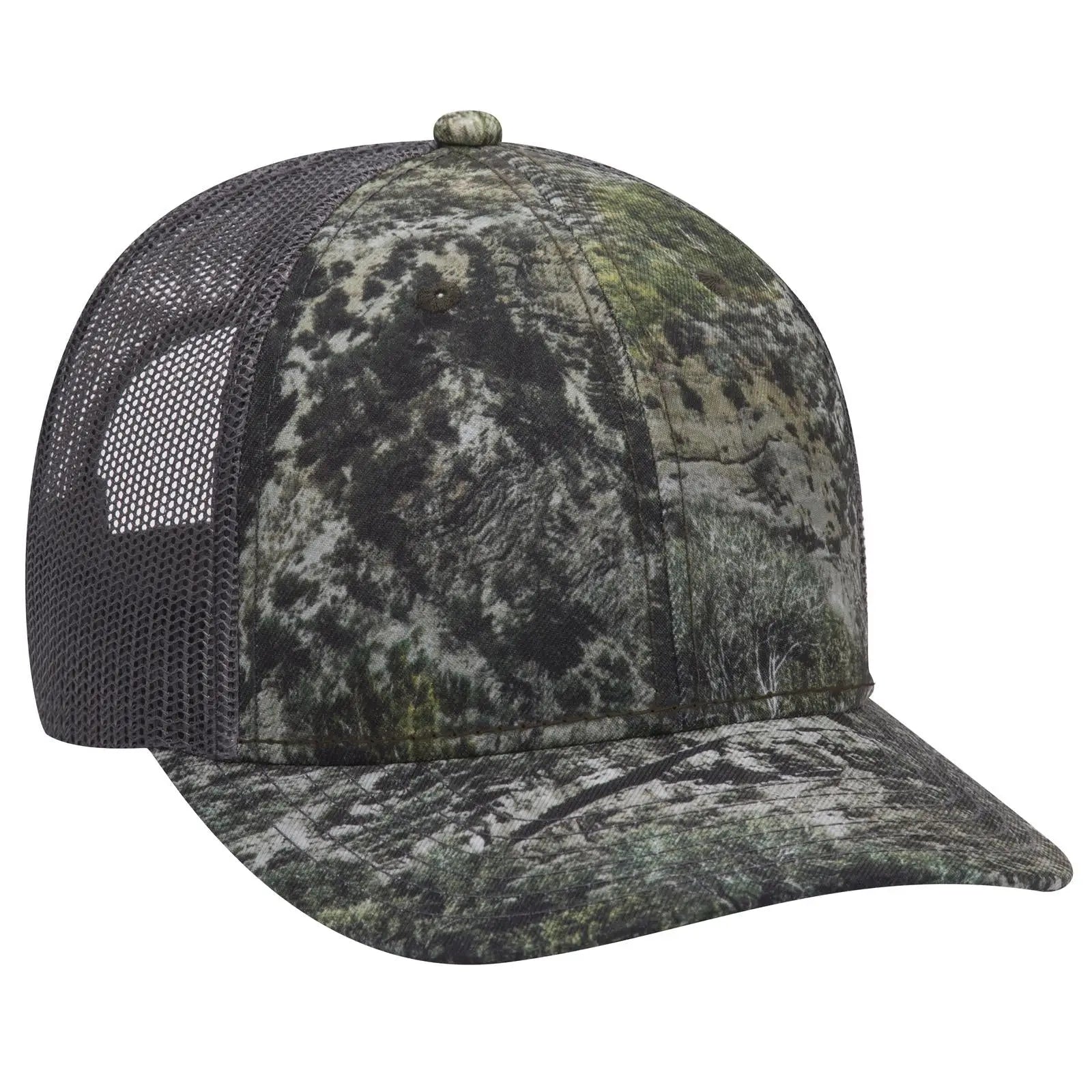 OTTO 171-1293 Mossy Oak Camouflage 6 Panel Low Profile Mesh Back Trucker Cap - Mountain Country Range/Ch.Gry - Mountain