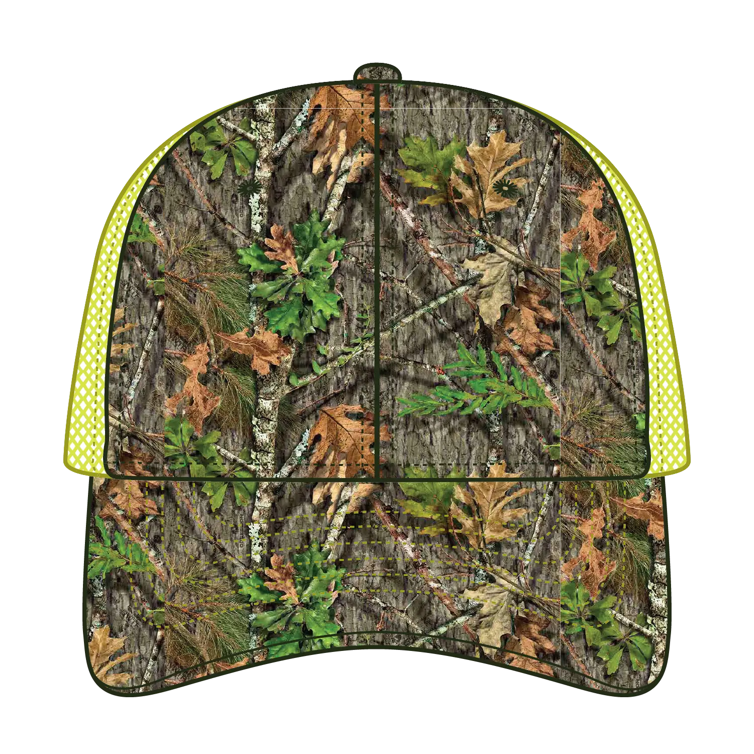 OTTO 171-1293 Mossy Oak Camouflage 6 Panel Low Profile Mesh Back Trucker Cap - Obsession/N.Ylw - Obsession/N.Ylw / 6