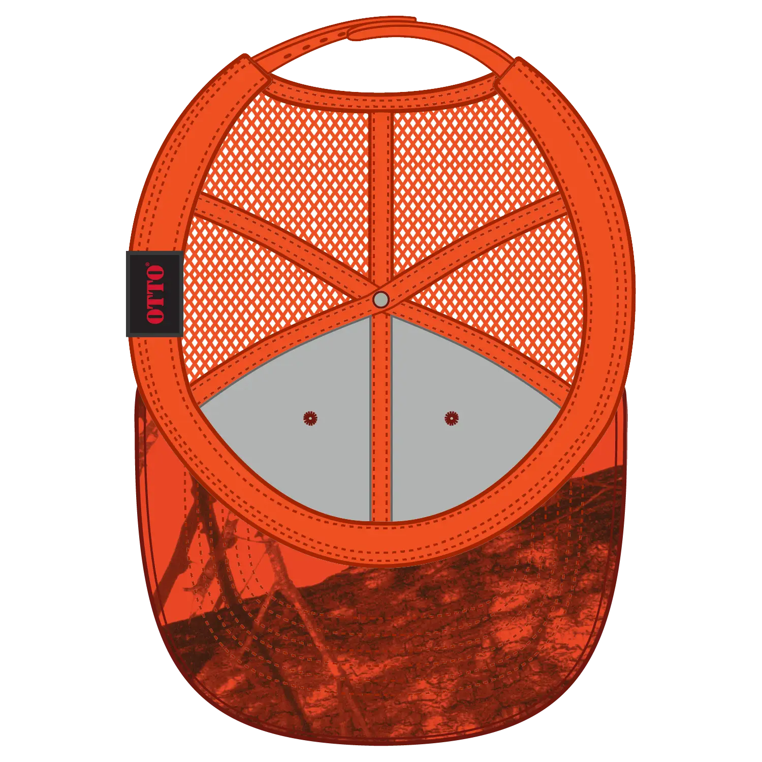 OTTO 171-1293 Mossy Oak Camouflage 6 Panel Low Profile Mesh Back Trucker Cap - Blaze/N.Org - Blaze/N.Org / 6 1/2’’ - 7