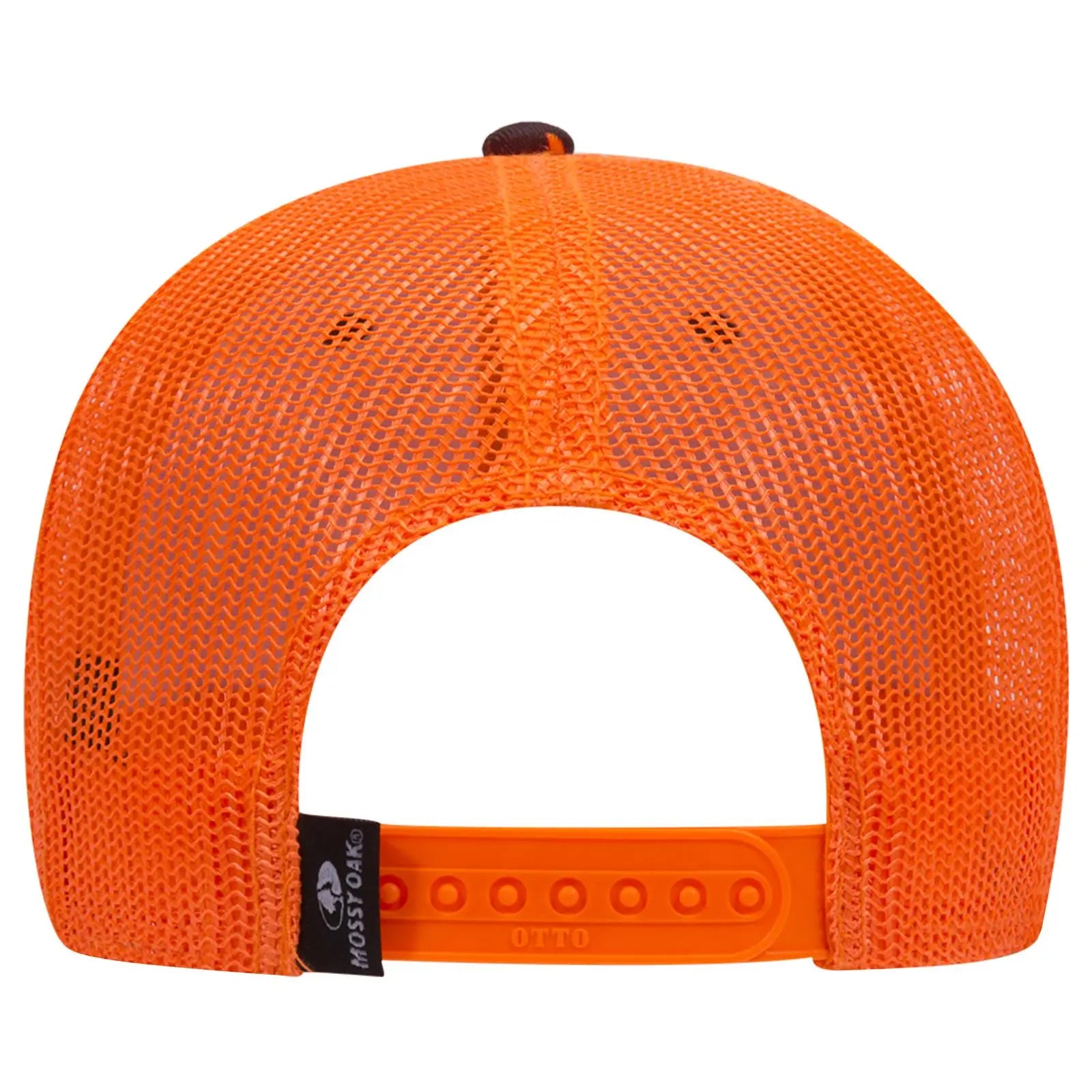 OTTO 171-1293 Mossy Oak Camouflage 6 Panel Low Profile Mesh Back Trucker Cap - Blaze/N.Org - Blaze/N.Org / 6 1/2’’ - 7