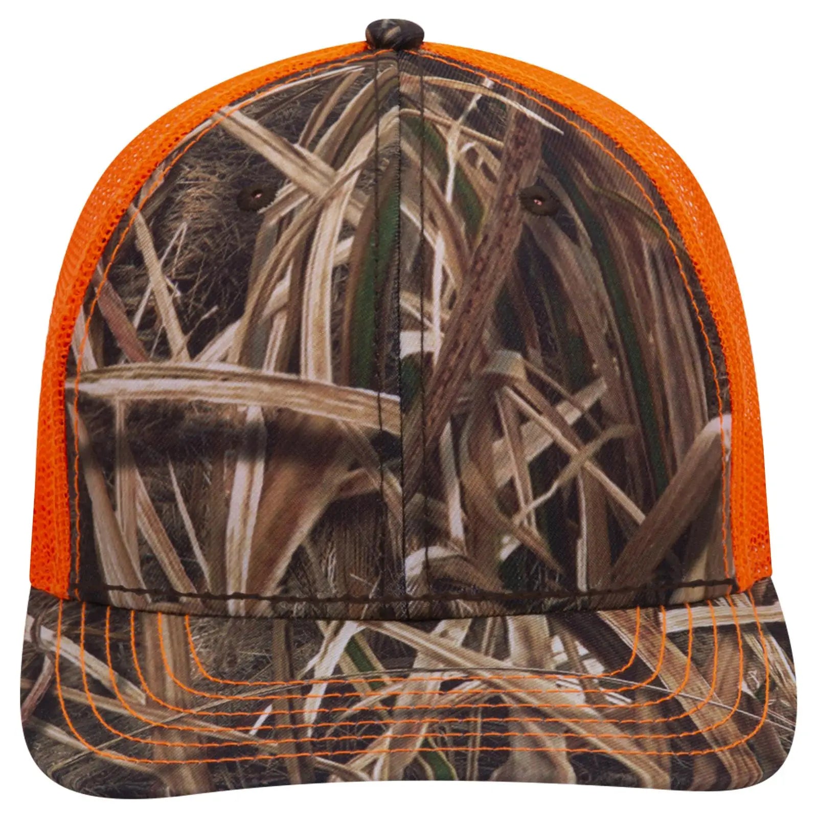 OTTO 171-1293 Mossy Oak Camouflage 6 Panel Low Profile Mesh Back Trucker Cap - Shadow Grass Blades/N.Org - Shadow Grass