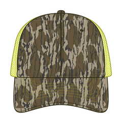 OTTO 171-1293 Mossy Oak Camouflage 6 Panel Low Profile Mesh Back Trucker Cap - Bottomland/N.Ylw - Bottomland/N.Ylw / 6