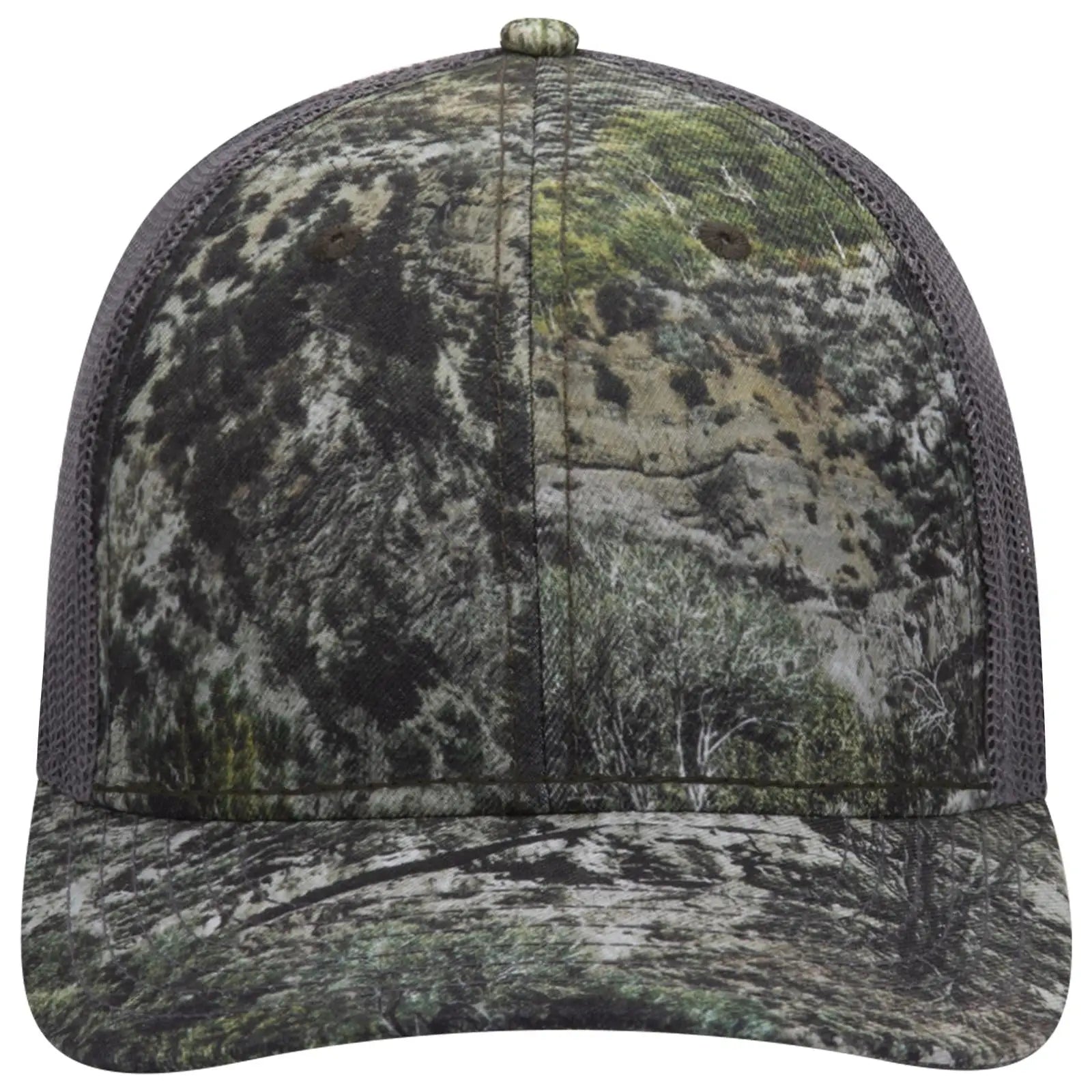 OTTO 171-1293 Mossy Oak Camouflage 6 Panel Low Profile Mesh Back Trucker Cap - Mountain Country Range/Ch.Gry - Mountain