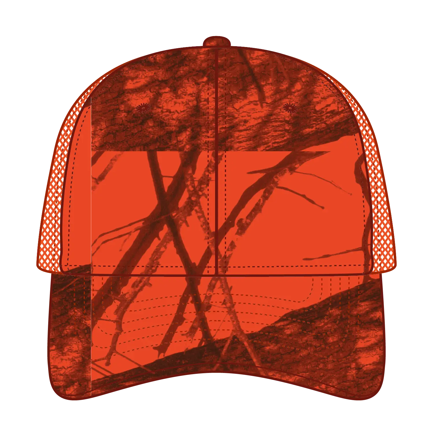 OTTO 171-1293 Mossy Oak Camouflage 6 Panel Low Profile Mesh Back Trucker Cap - Blaze/N.Org - Blaze/N.Org / 6 1/2’’ - 7