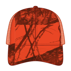 OTTO 171-1293 Mossy Oak Camouflage 6 Panel Low Profile Mesh Back Trucker Cap - Blaze/N.Org - Blaze/N.Org / 6 1/2’’ - 7