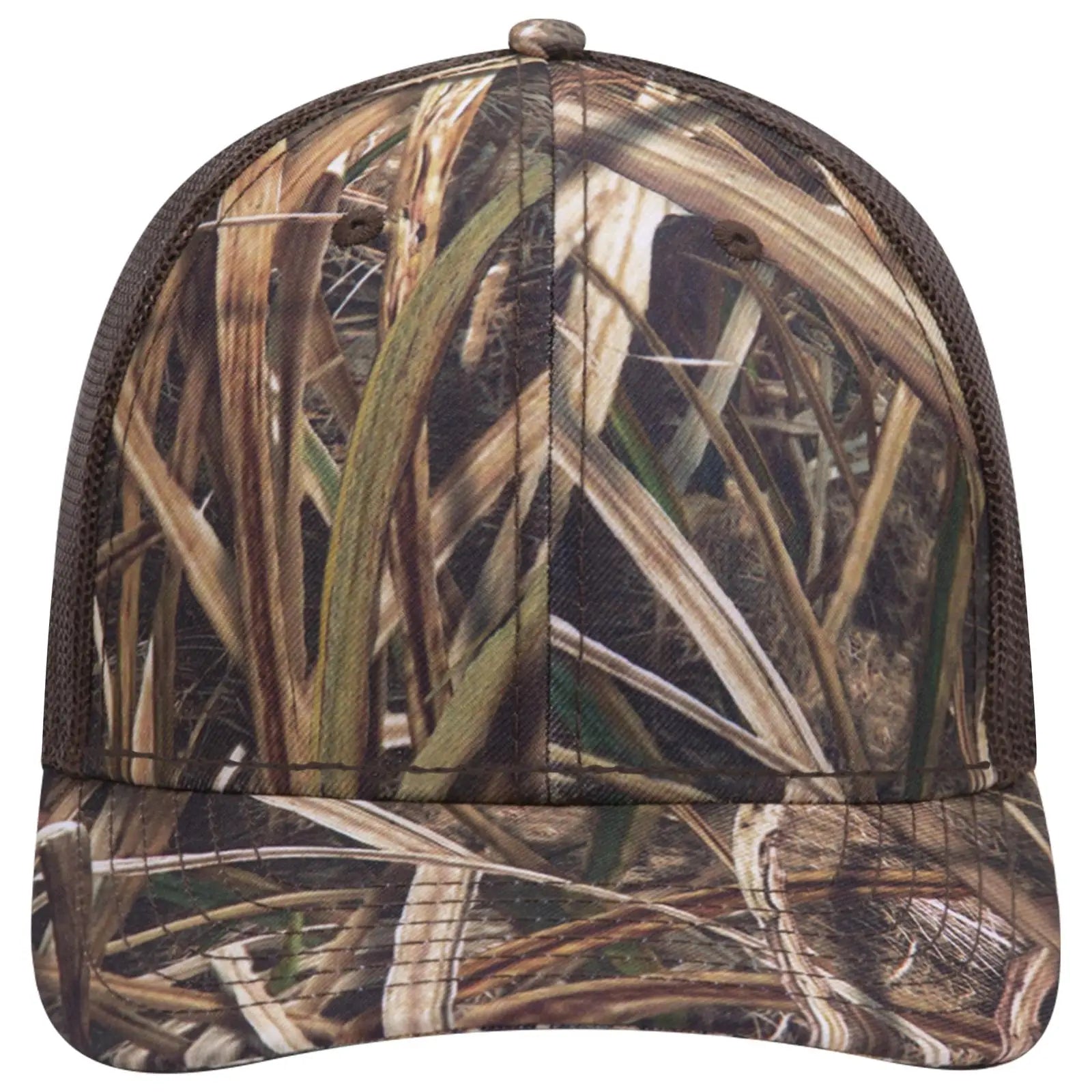 OTTO 171-1293 Mossy Oak Camouflage 6 Panel Low Profile Mesh Back Trucker Cap - Shadow Grass Blades/Dk. Brn - Shadow