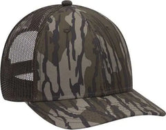OTTO 171 1293 Mossy Oak Camouflage Superior Polyester Twill 6 Panel Low Profile Mesh Back Baseball Cap Bottomland Dark
