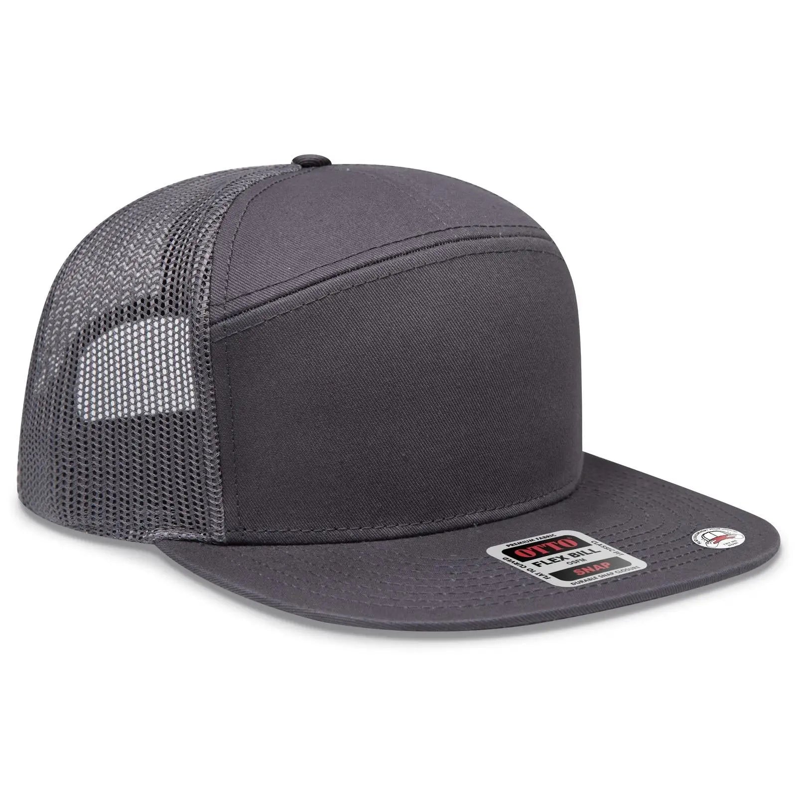 OTTO 172-1298 ’OTTO Snap’ 7 Panel Pro Style Mesh Back Trucker Snapback Cap - Char. Gray - Char. Gray / 7 3/8’’ - 7 5/8’’