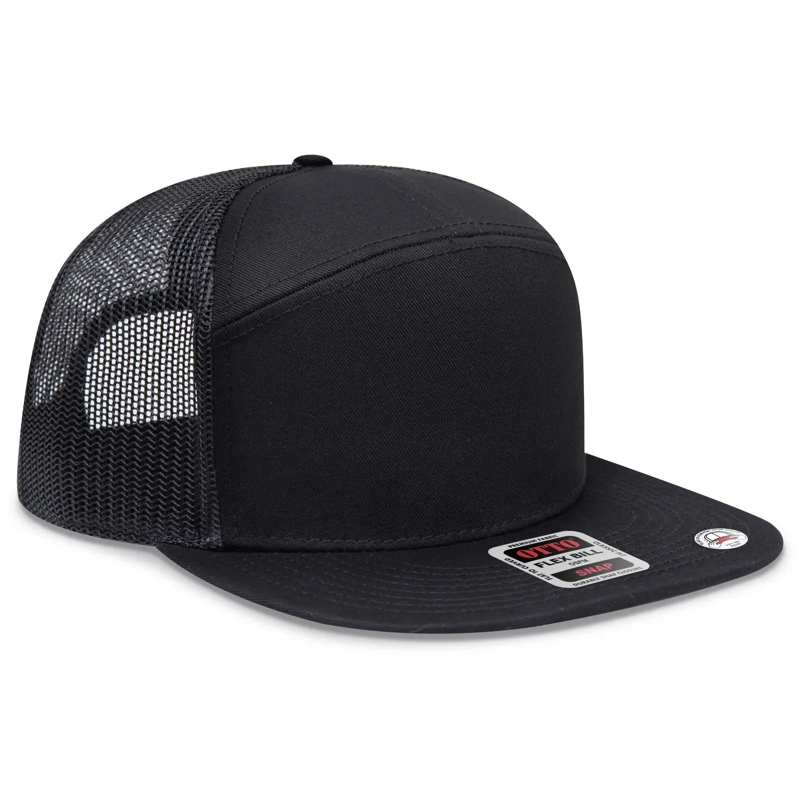 OTTO 172-1298 ’OTTO Snap’ 7 Panel Pro Style Mesh Back Trucker Snapback Cap - Black - Black / 7 3/8’’ - 7 5/8’’
